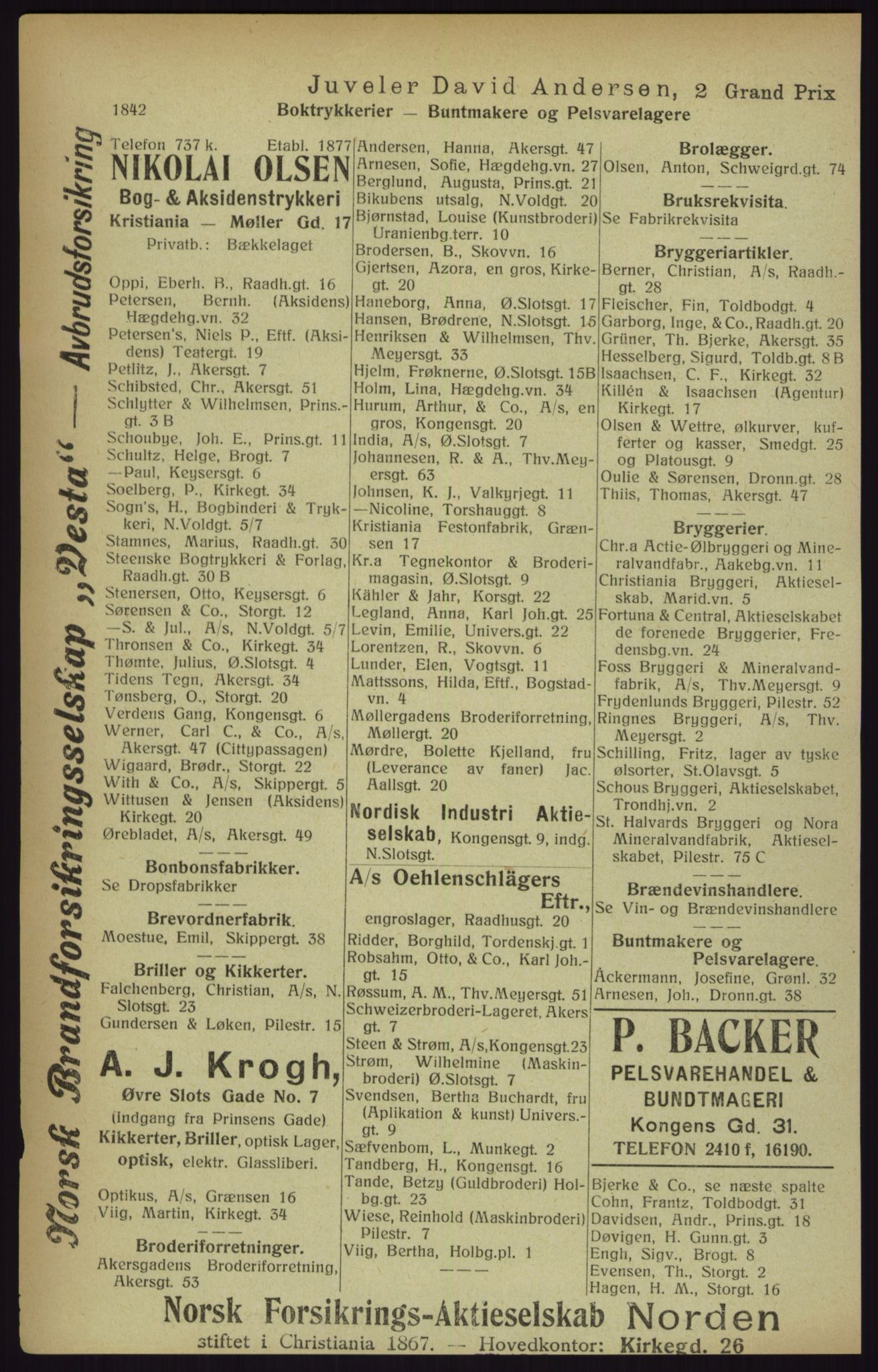 Kristiania/Oslo adressebok, PUBL/-, 1916, s. 1842