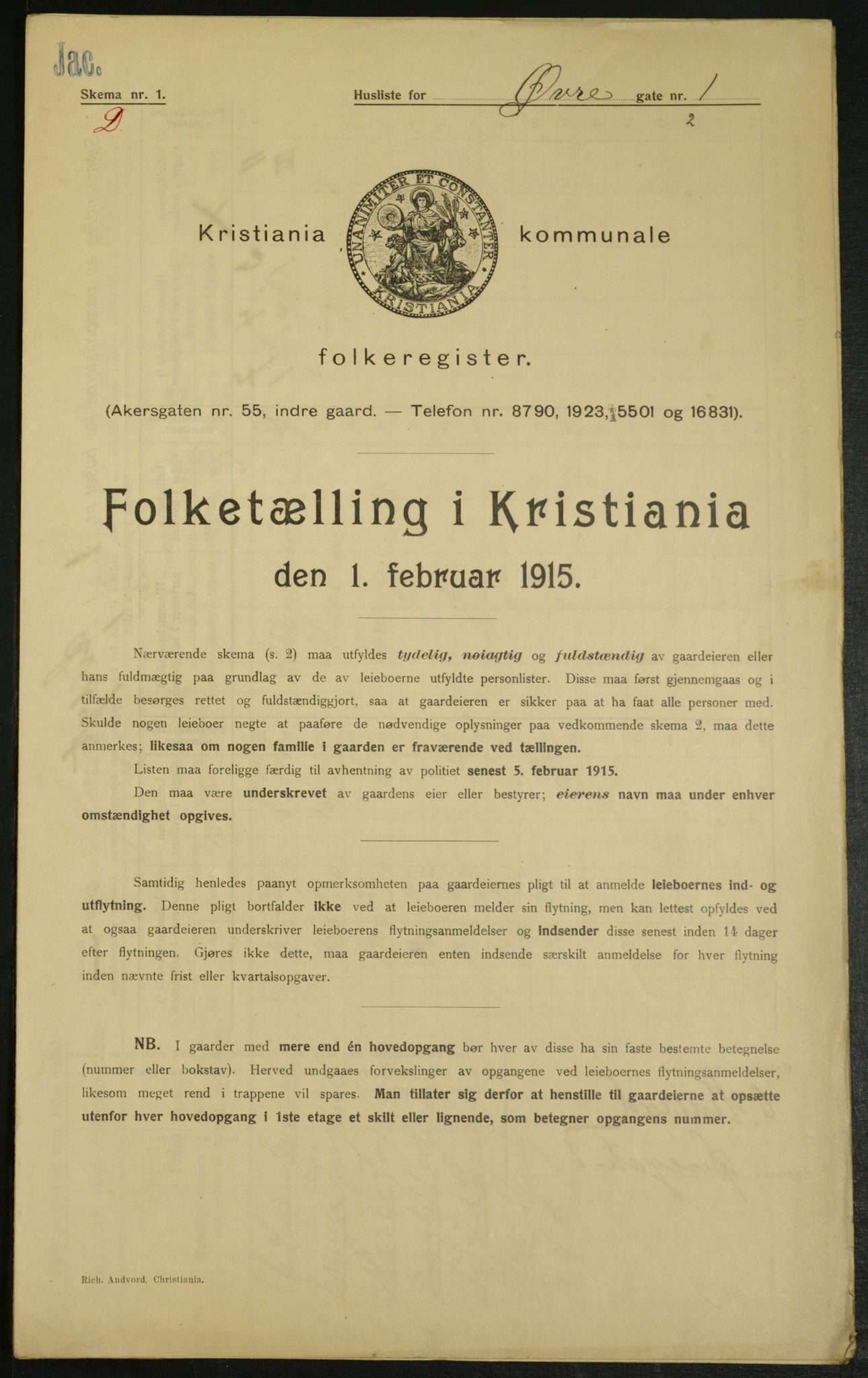 OBA, Kommunal folketelling 1.2.1915 for Kristiania, 1915, s. 130367