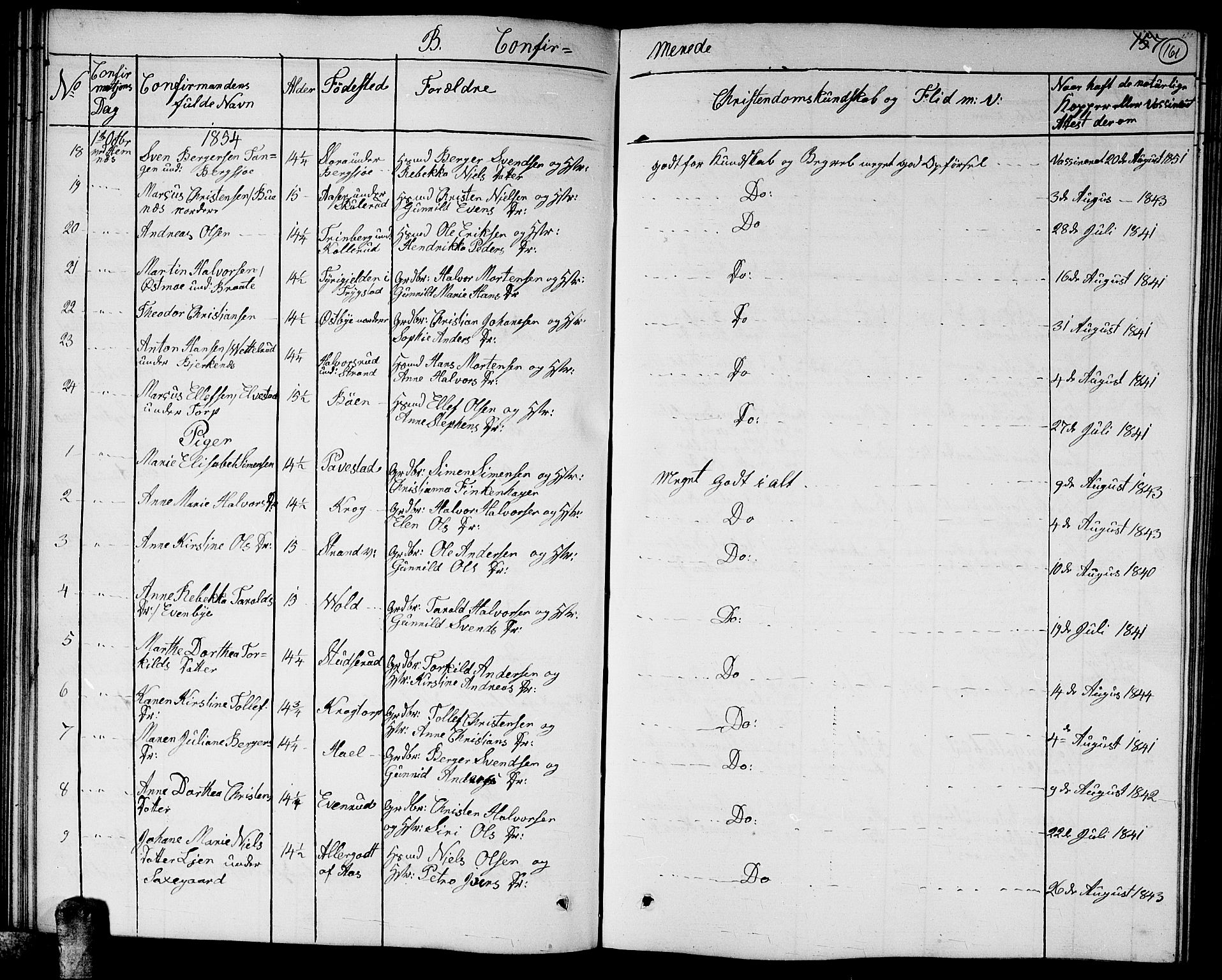 Høland prestekontor Kirkebøker, SAO/A-10346a/G/Ga/L0004: Klokkerbok nr. I 4, 1854-1862, s. 161