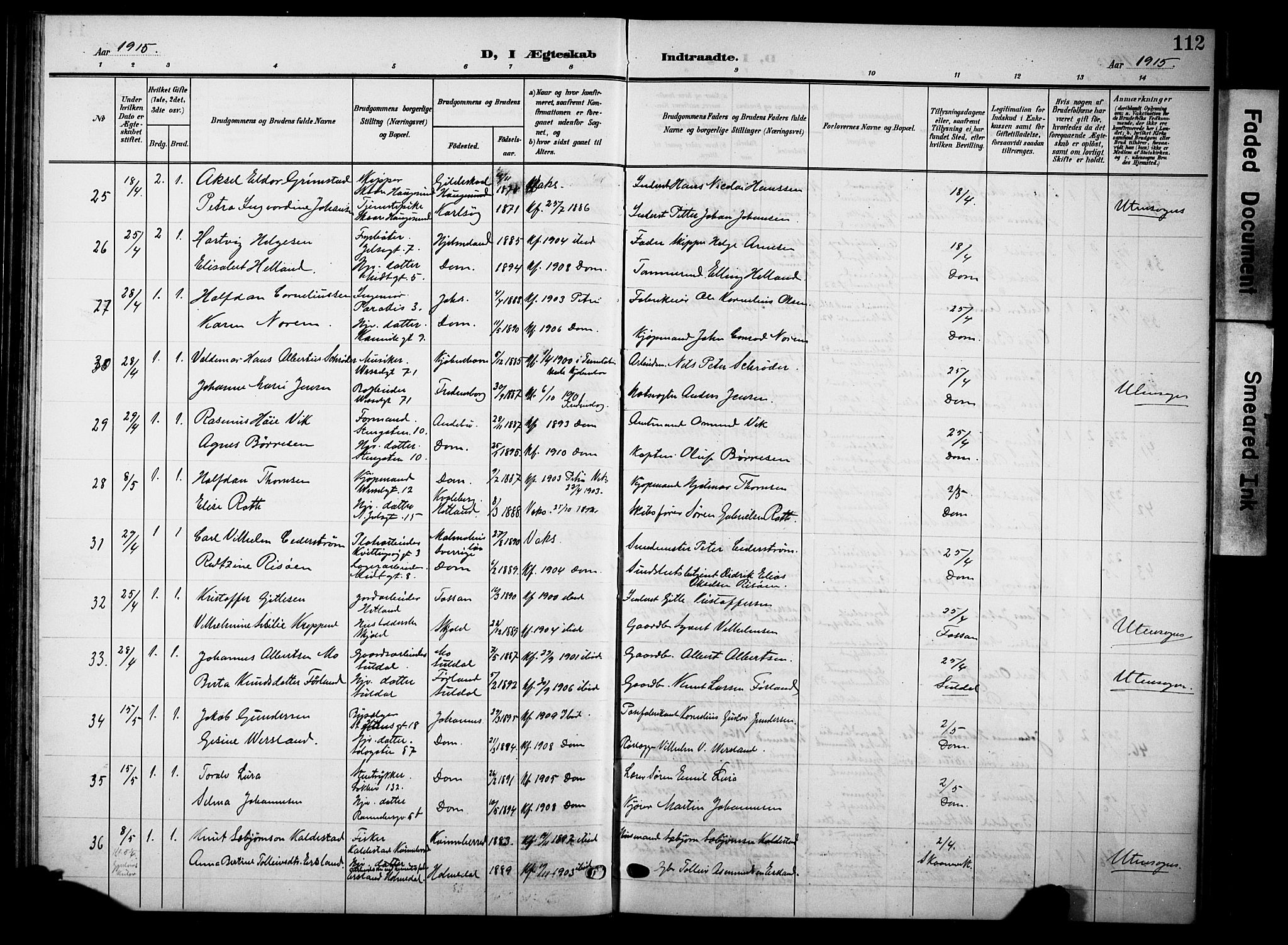 Domkirken sokneprestkontor, AV/SAST-A-101812/001/30/30BB/L0017: Klokkerbok nr. B 17, 1902-1921, s. 112
