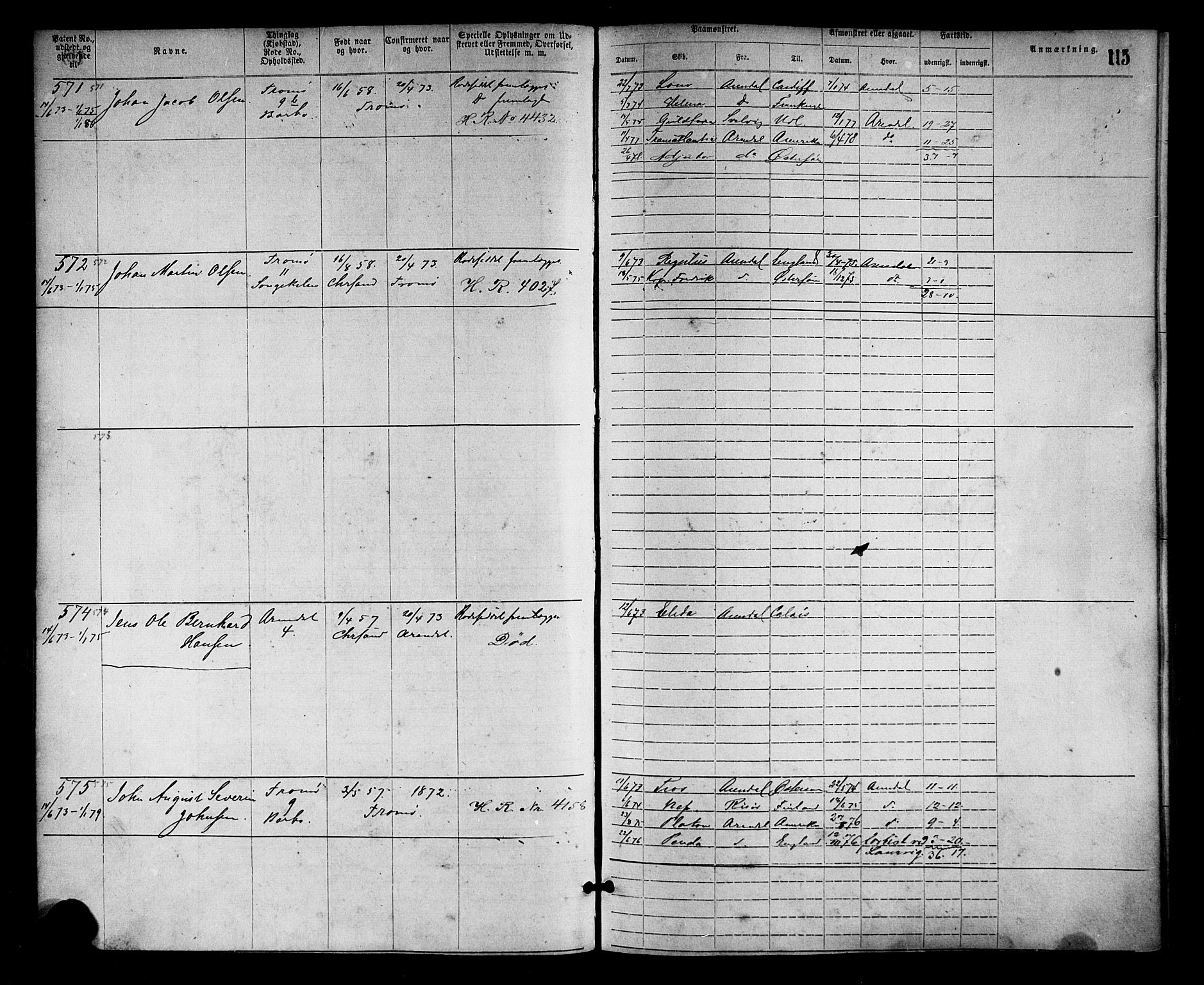 Arendal mønstringskrets, SAK/2031-0012/F/Fa/L0002: Annotasjonsrulle nr 1-1910 med register, S-2, 1868-1880, s. 144