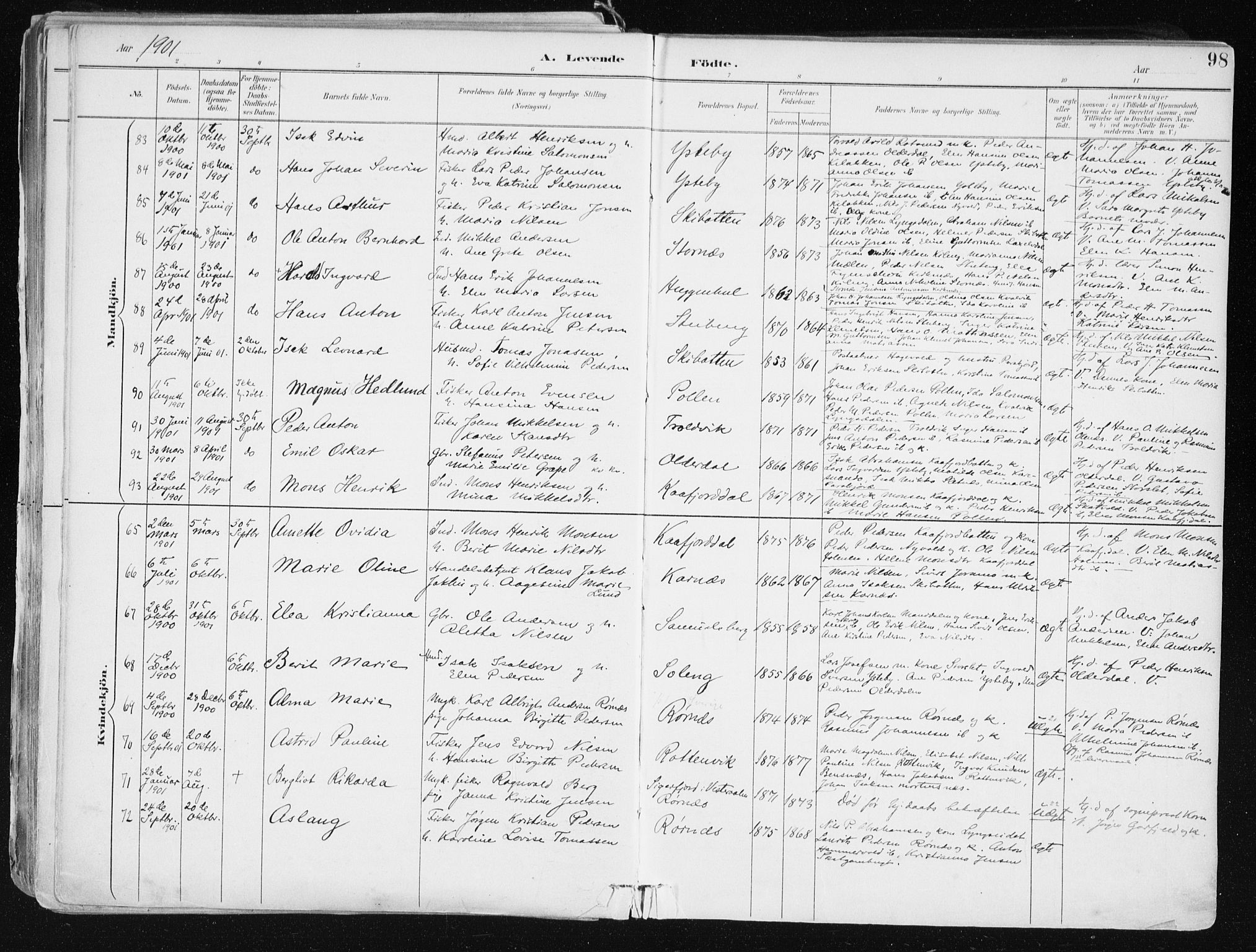 Lyngen sokneprestembete, AV/SATØ-S-1289/H/He/Hea/L0008kirke: Ministerialbok nr. 8, 1891-1902, s. 98