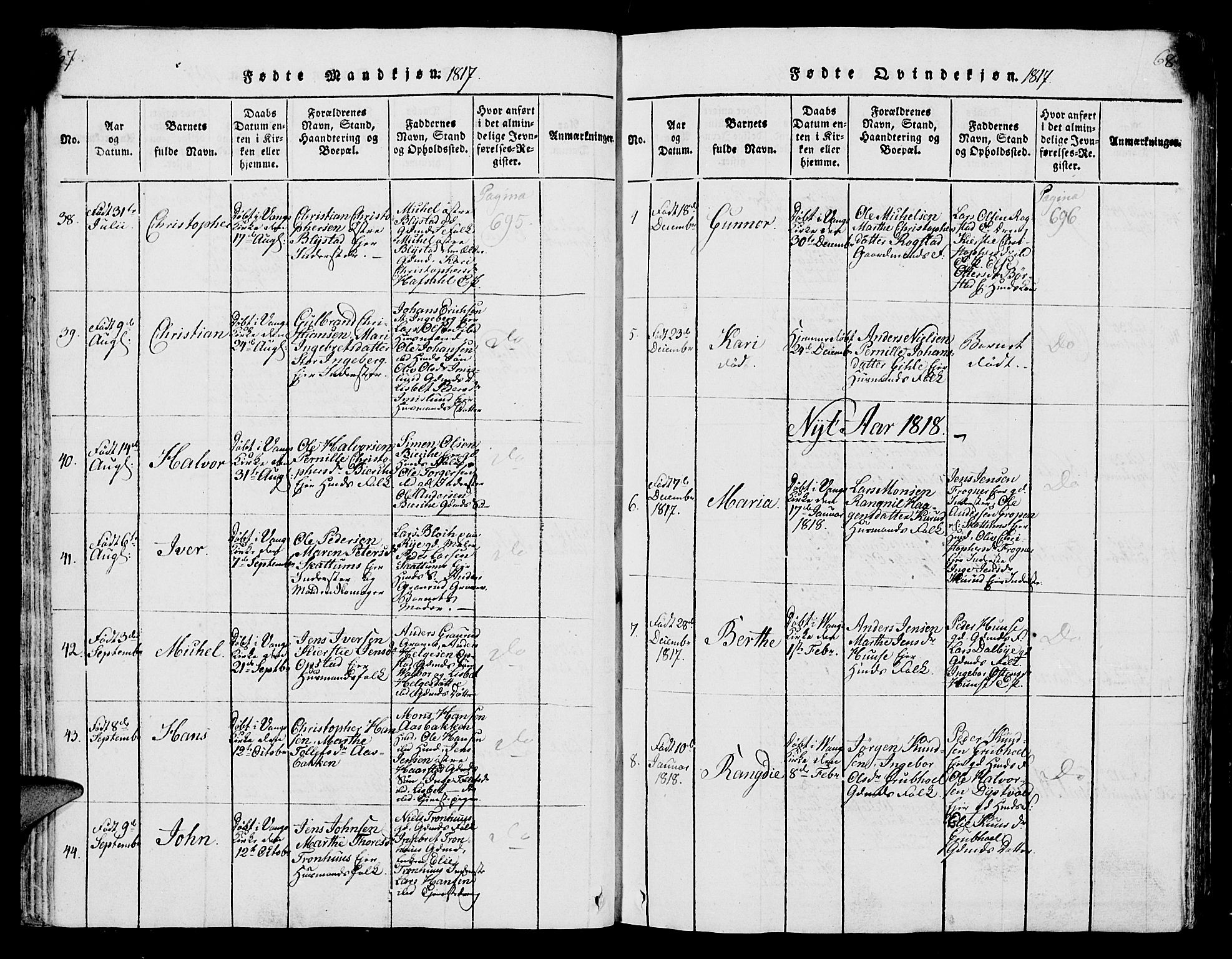 Vang prestekontor, Hedmark, AV/SAH-PREST-008/H/Ha/Hab/L0004: Klokkerbok nr. 4, 1813-1827, s. 67-68