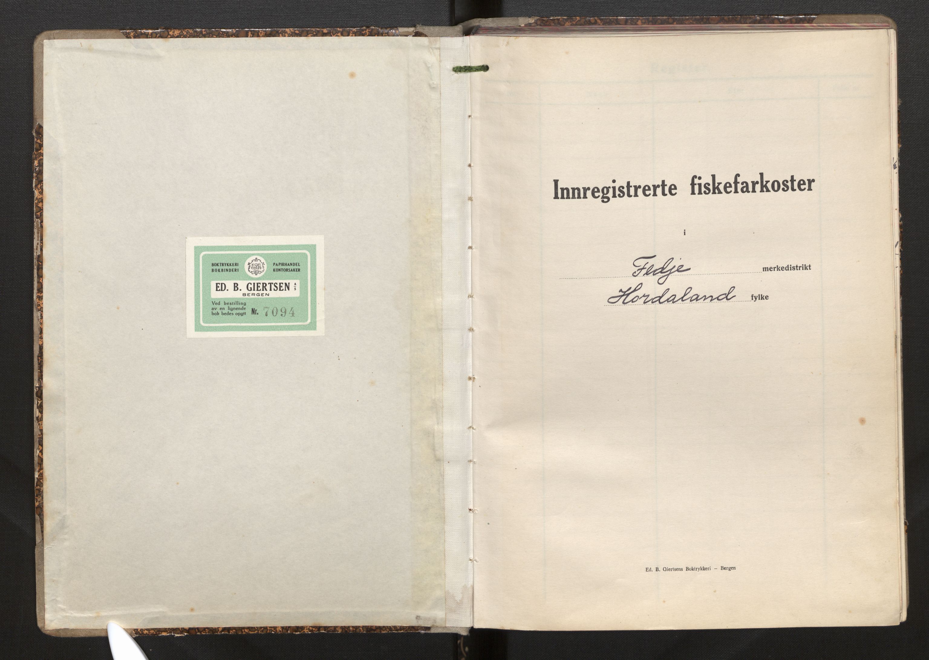 Fiskeridirektoratet - 1 Adm. ledelse - 13 Båtkontoret, SAB/A-2003/I/Ia/Iah/L0037: 135.0813/1 Merkeprotokoll - Fedje, 1947-1964