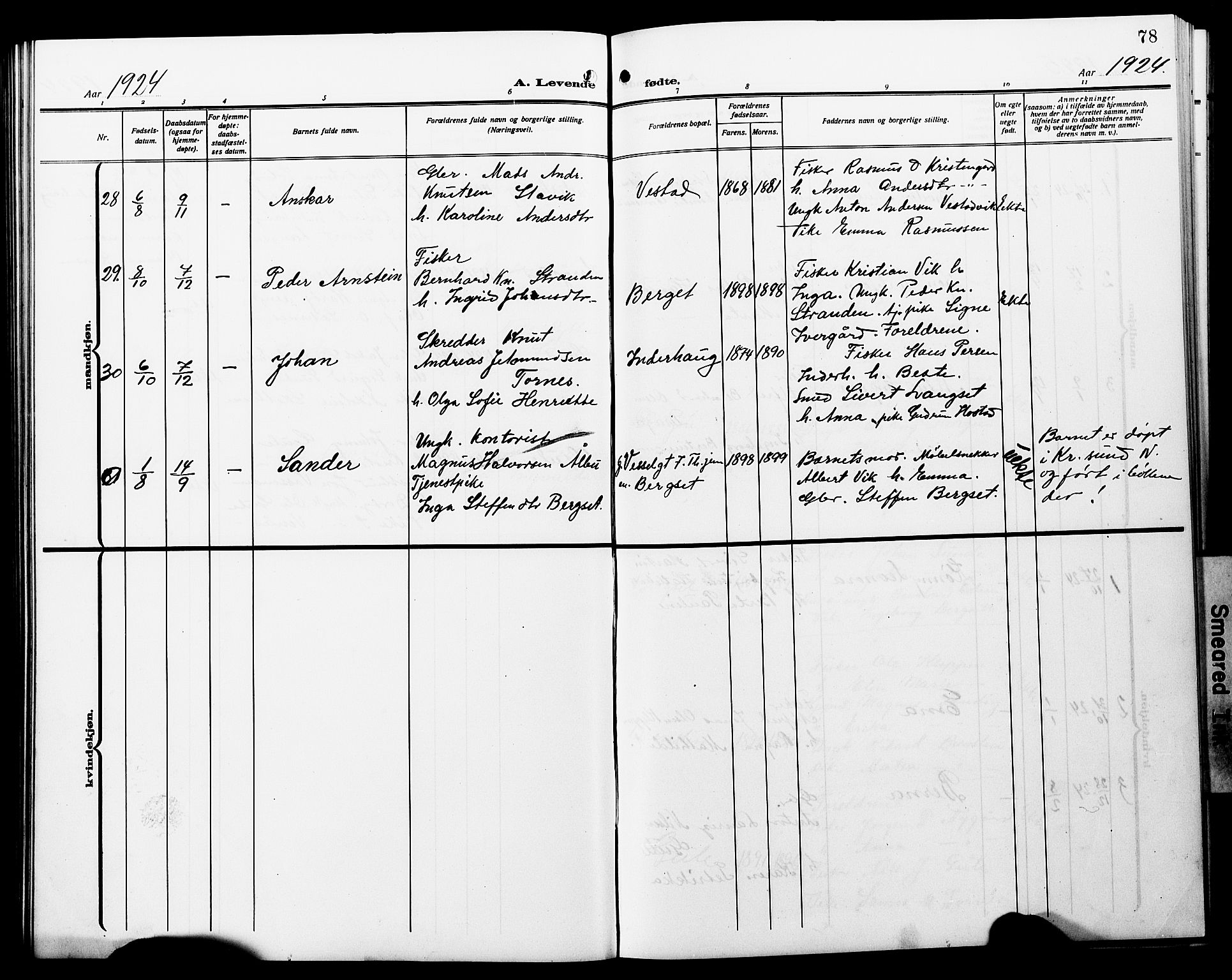 Ministerialprotokoller, klokkerbøker og fødselsregistre - Møre og Romsdal, AV/SAT-A-1454/566/L0774: Klokkerbok nr. 566C03, 1910-1929, s. 78