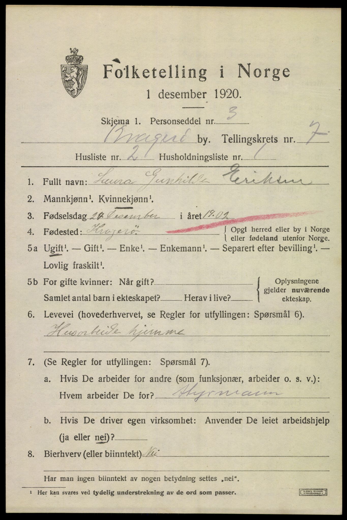 SAKO, Folketelling 1920 for 0801 Kragerø kjøpstad, 1920, s. 9735