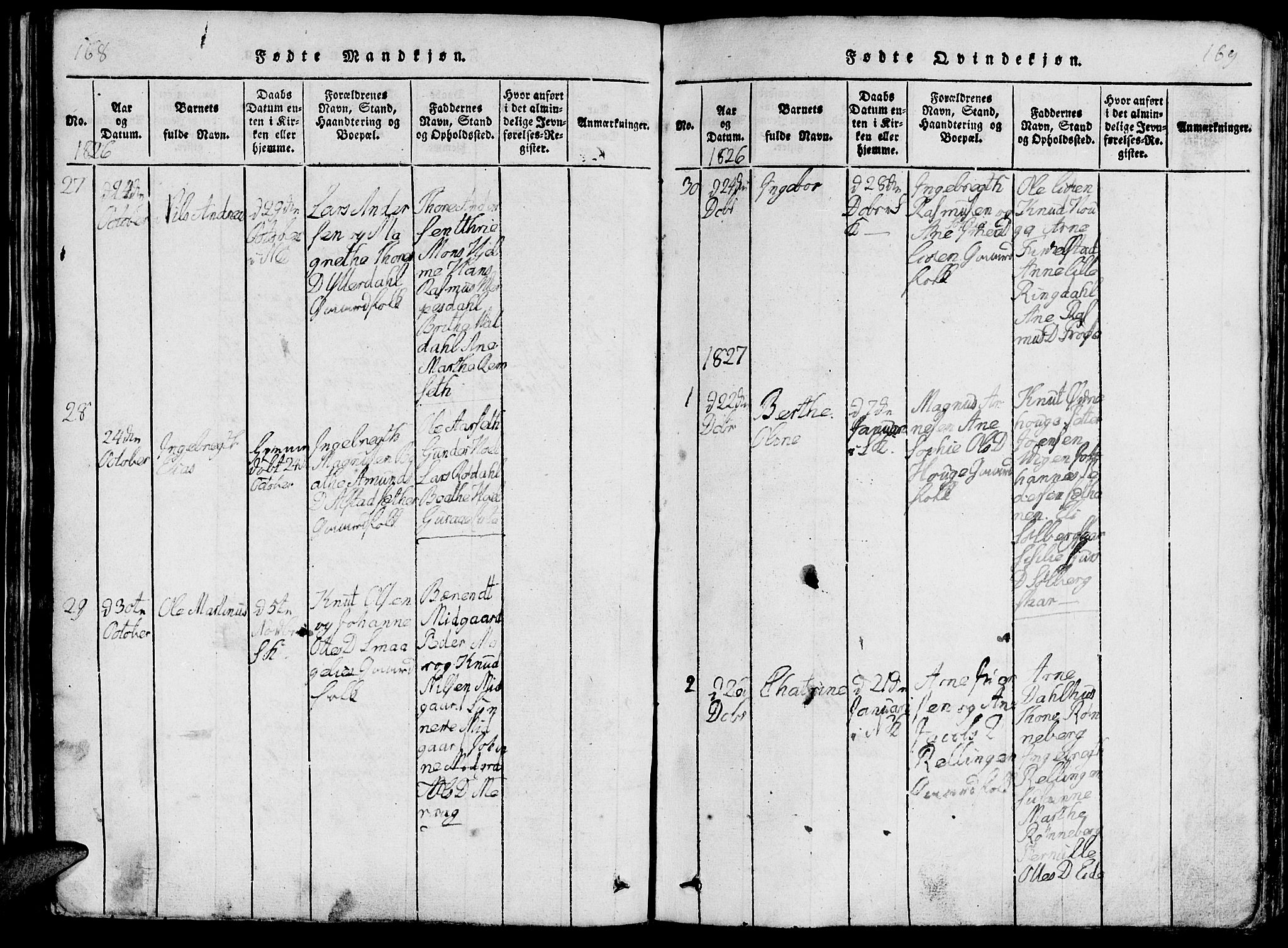 Ministerialprotokoller, klokkerbøker og fødselsregistre - Møre og Romsdal, AV/SAT-A-1454/519/L0260: Klokkerbok nr. 519C01, 1817-1829, s. 168-169