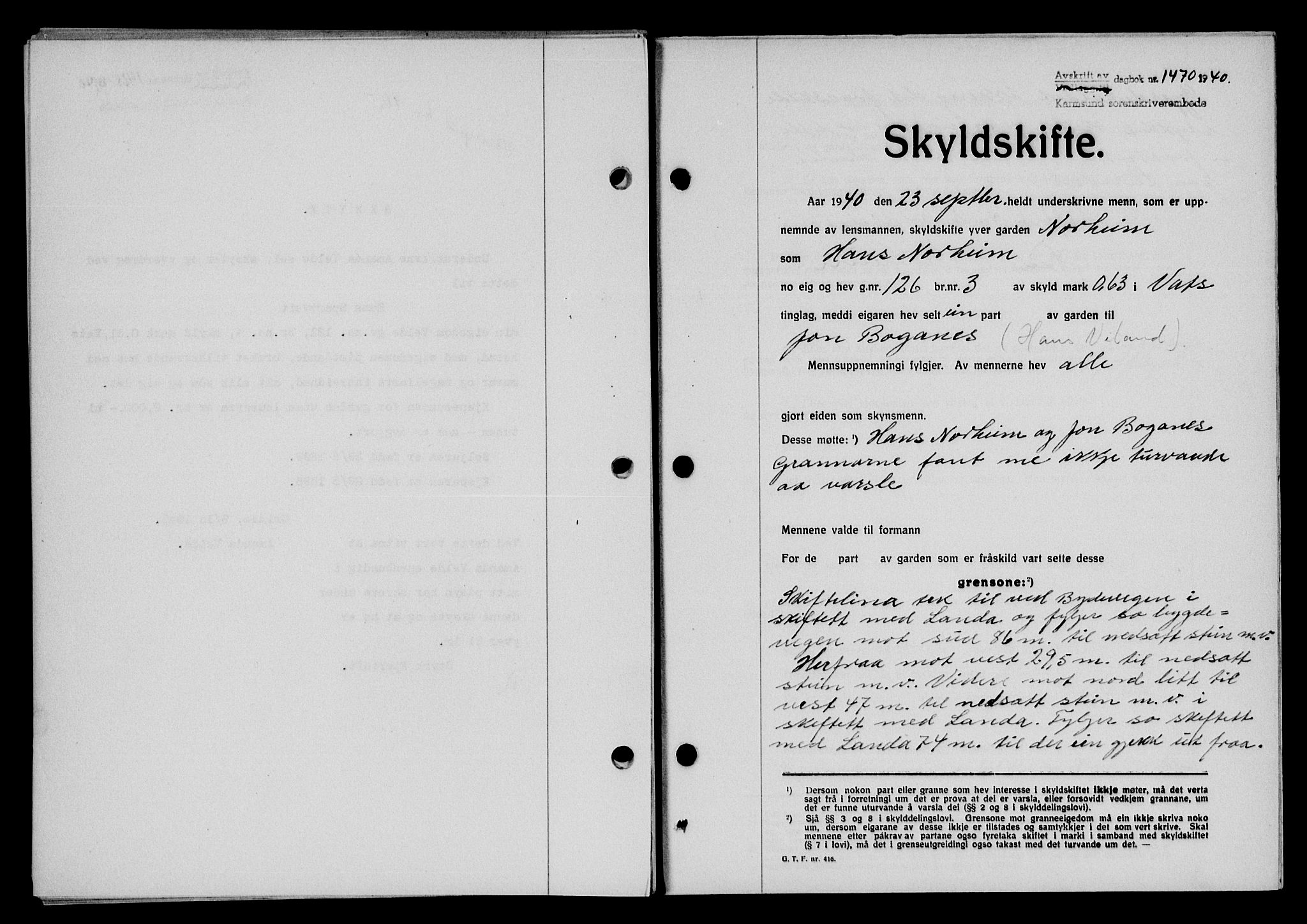 Karmsund sorenskriveri, SAST/A-100311/01/II/IIB/L0074: Pantebok nr. 55A, 1940-1941, Dagboknr: 1470/1940