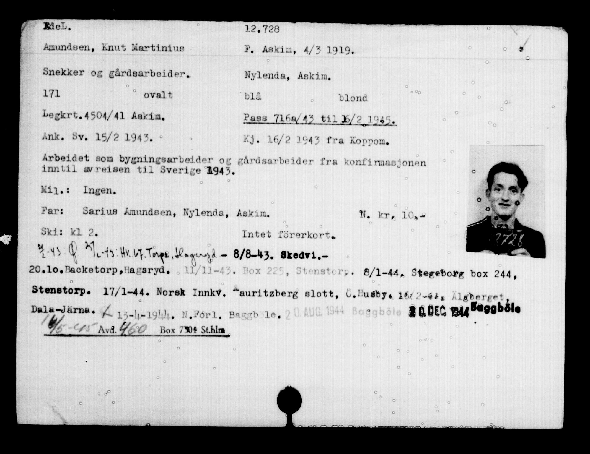 Den Kgl. Norske Legasjons Flyktningskontor, AV/RA-S-6753/V/Va/L0007: Kjesäterkartoteket.  Flyktningenr. 12700-15723, 1940-1945, s. 35