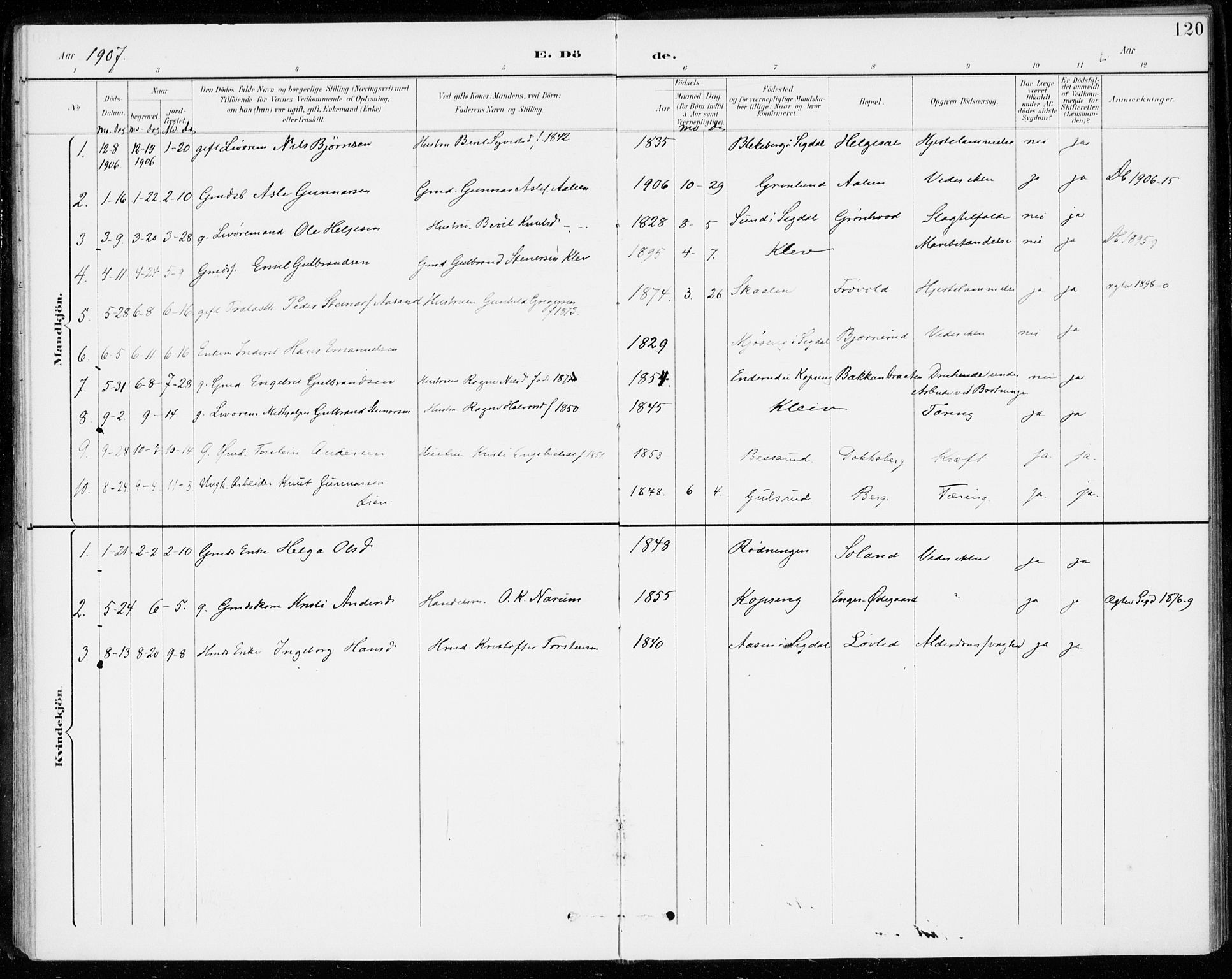 Sigdal kirkebøker, AV/SAKO-A-245/F/Fc/L0002: Ministerialbok nr. III 2, 1894-1911, s. 120