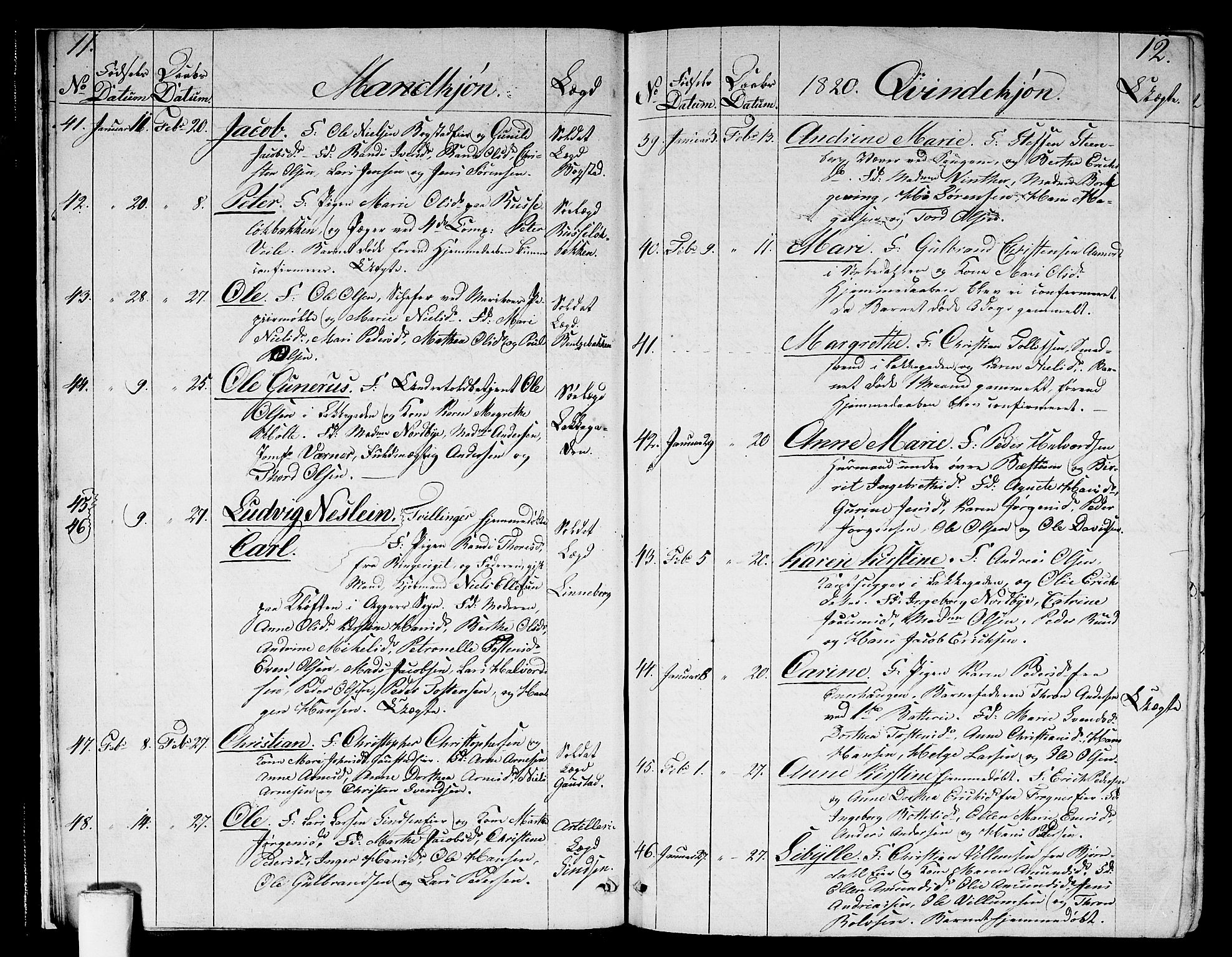 Aker prestekontor kirkebøker, AV/SAO-A-10861/G/L0004: Klokkerbok nr. 4, 1819-1829, s. 11-12