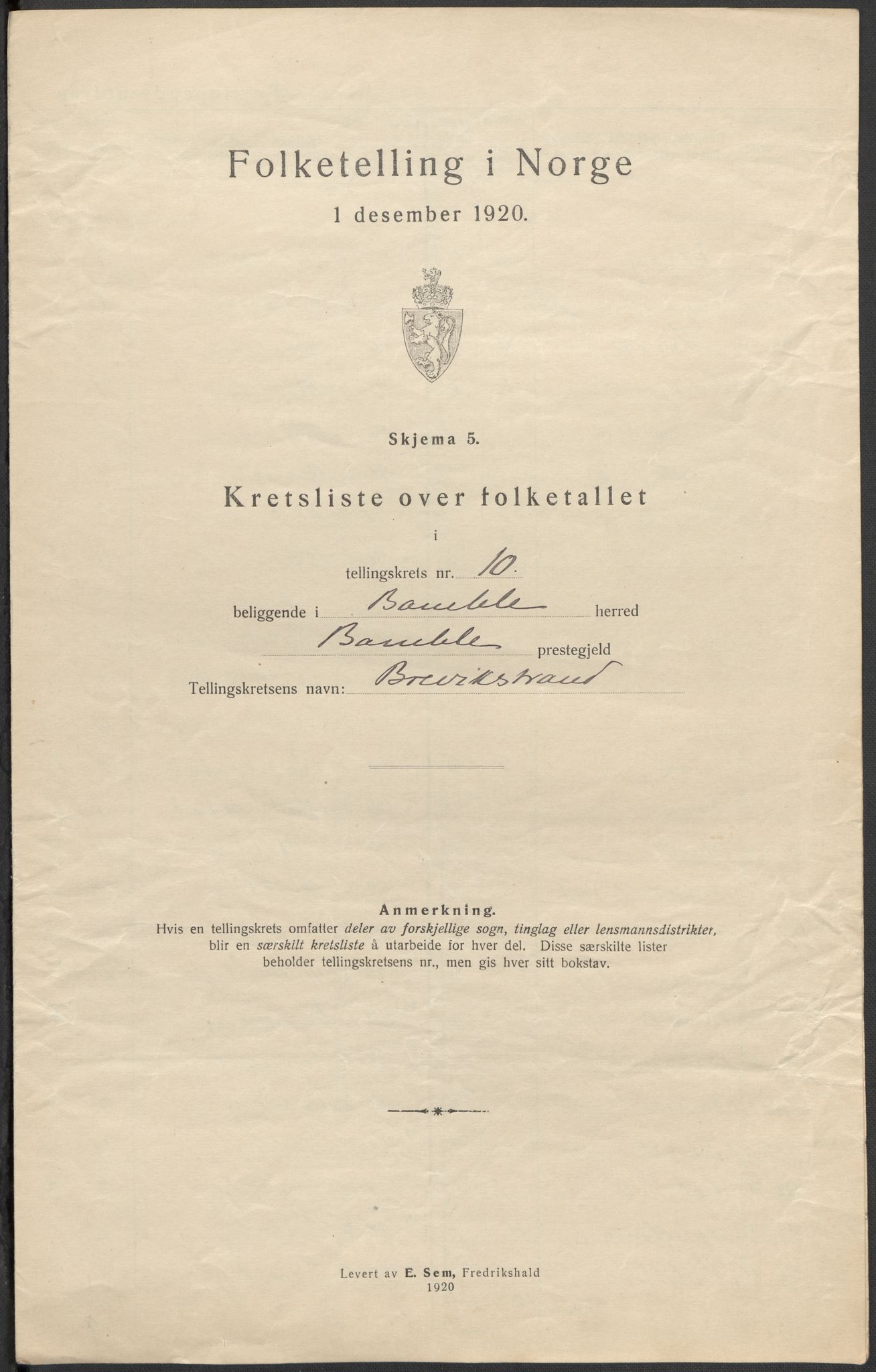 SAKO, Folketelling 1920 for 0814 Bamble herred, 1920, s. 35