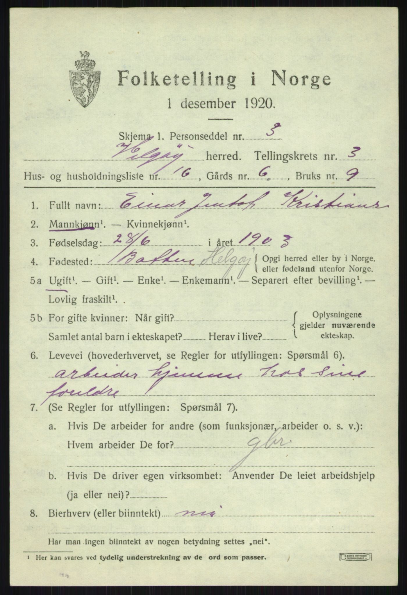 SATØ, Folketelling 1920 for 1935 Helgøy herred, 1920, s. 1589