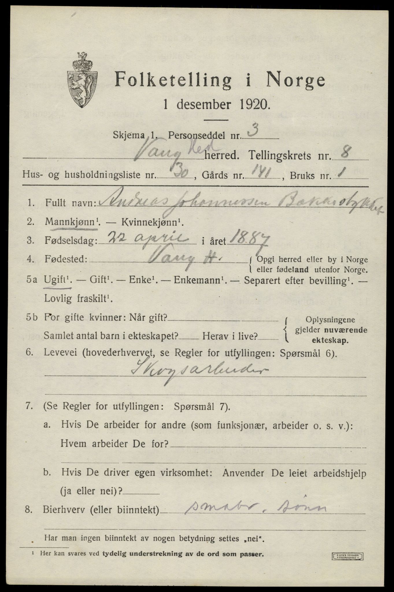 SAH, Folketelling 1920 for 0414 Vang herred, 1920, s. 17745