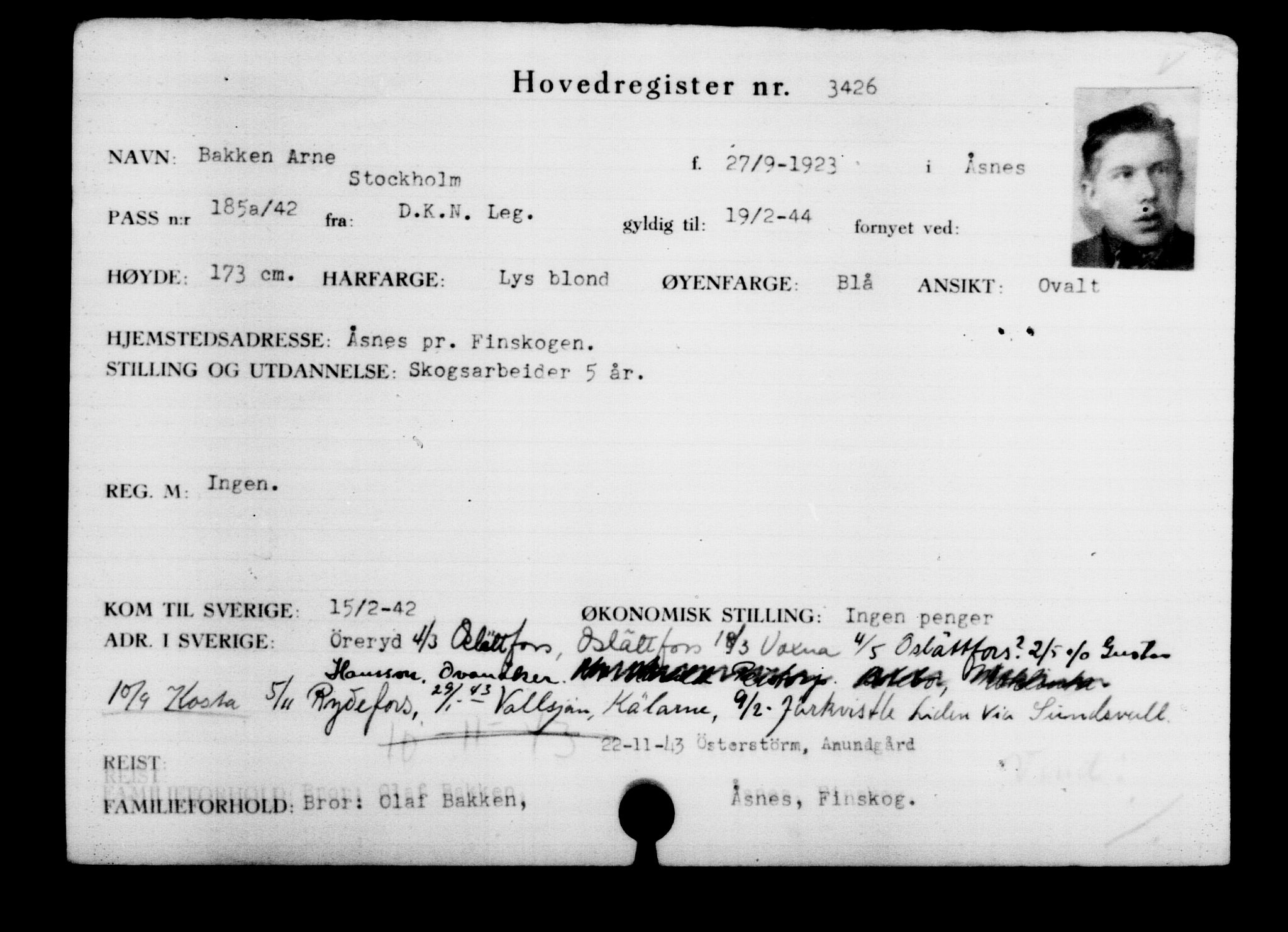 Utenriksstasjonene, Legasjonen i Stockholm, Flyktningkontoret, AV/RA-S-6753/V/Va/L0003: Kjesäterkartoteket, flyktninger med registreringsnr. 2001-3495, 1940-1945, s. 1931