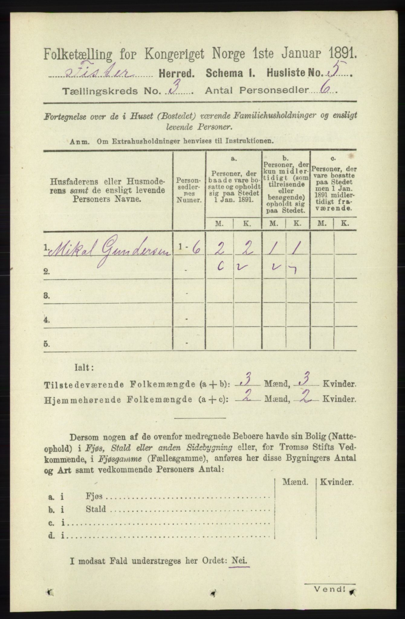 RA, Folketelling 1891 for 1132 Fister herred, 1891, s. 476