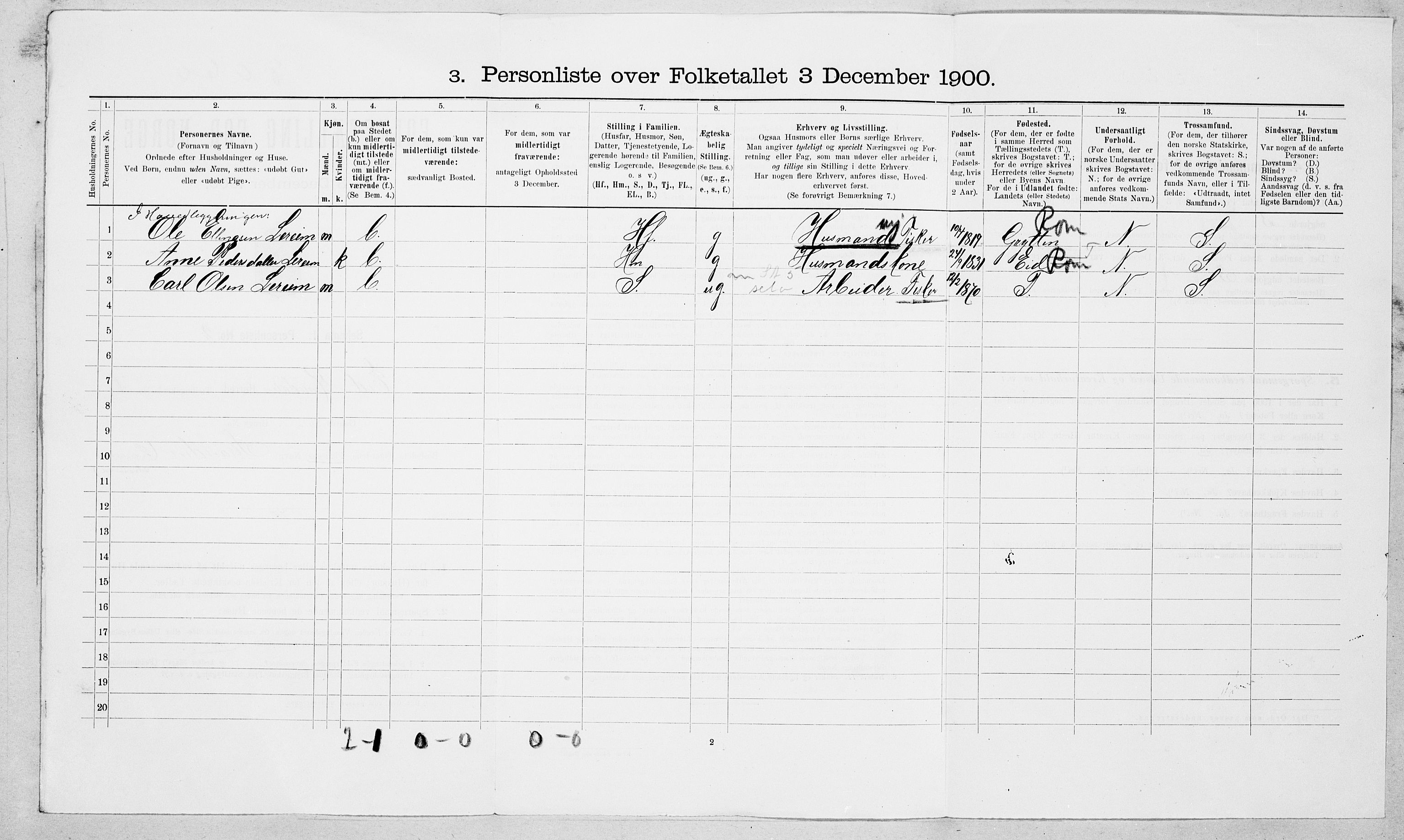 SAT, Folketelling 1900 for 1538 Eid herred, 1900, s. 11