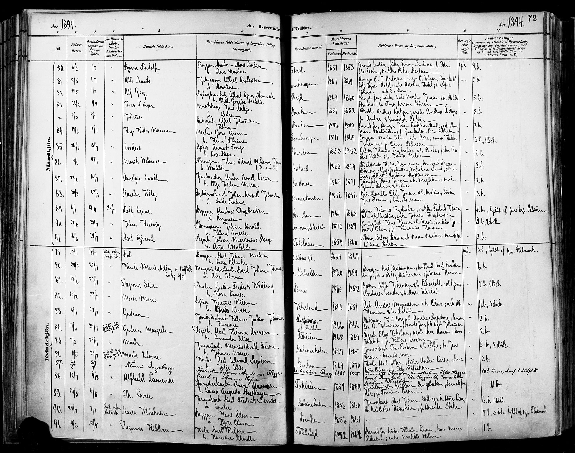 Halden prestekontor Kirkebøker, SAO/A-10909/F/Fa/L0013: Ministerialbok nr. I 13, 1890-1906, s. 72