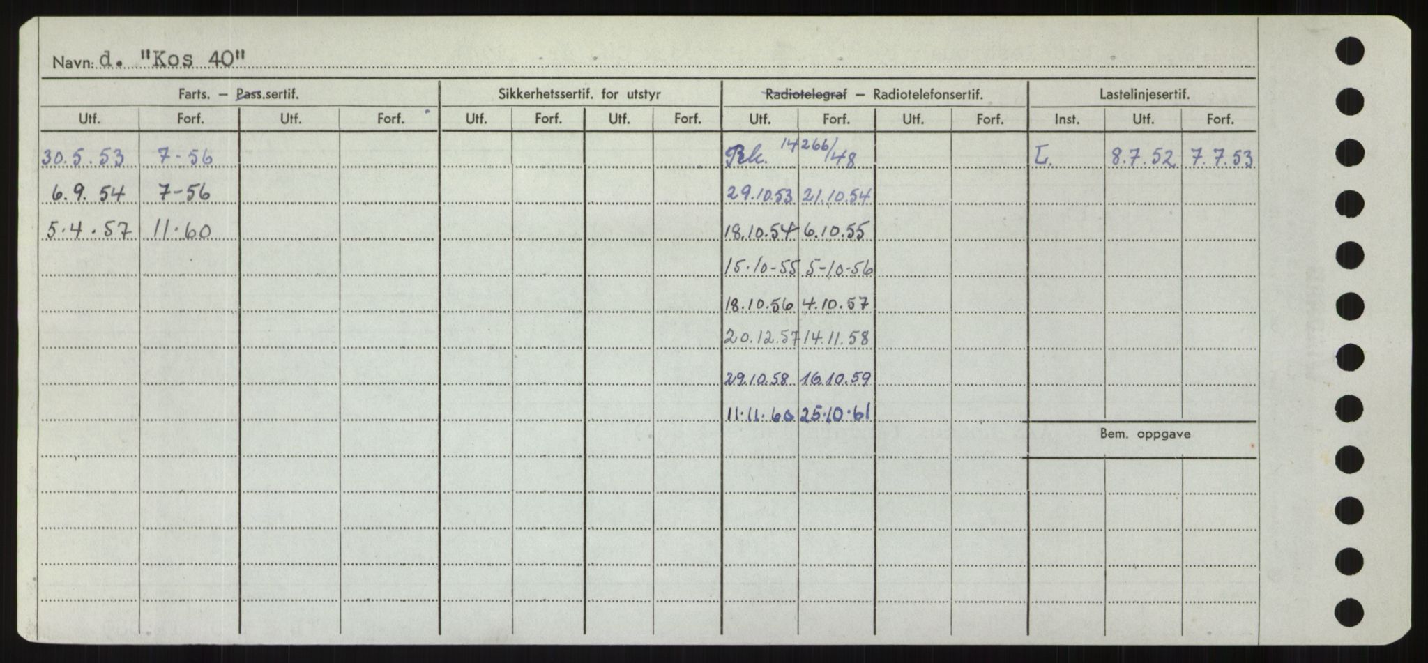 Sjøfartsdirektoratet med forløpere, Skipsmålingen, RA/S-1627/H/Hd/L0021: Fartøy, Kor-Kår, s. 84