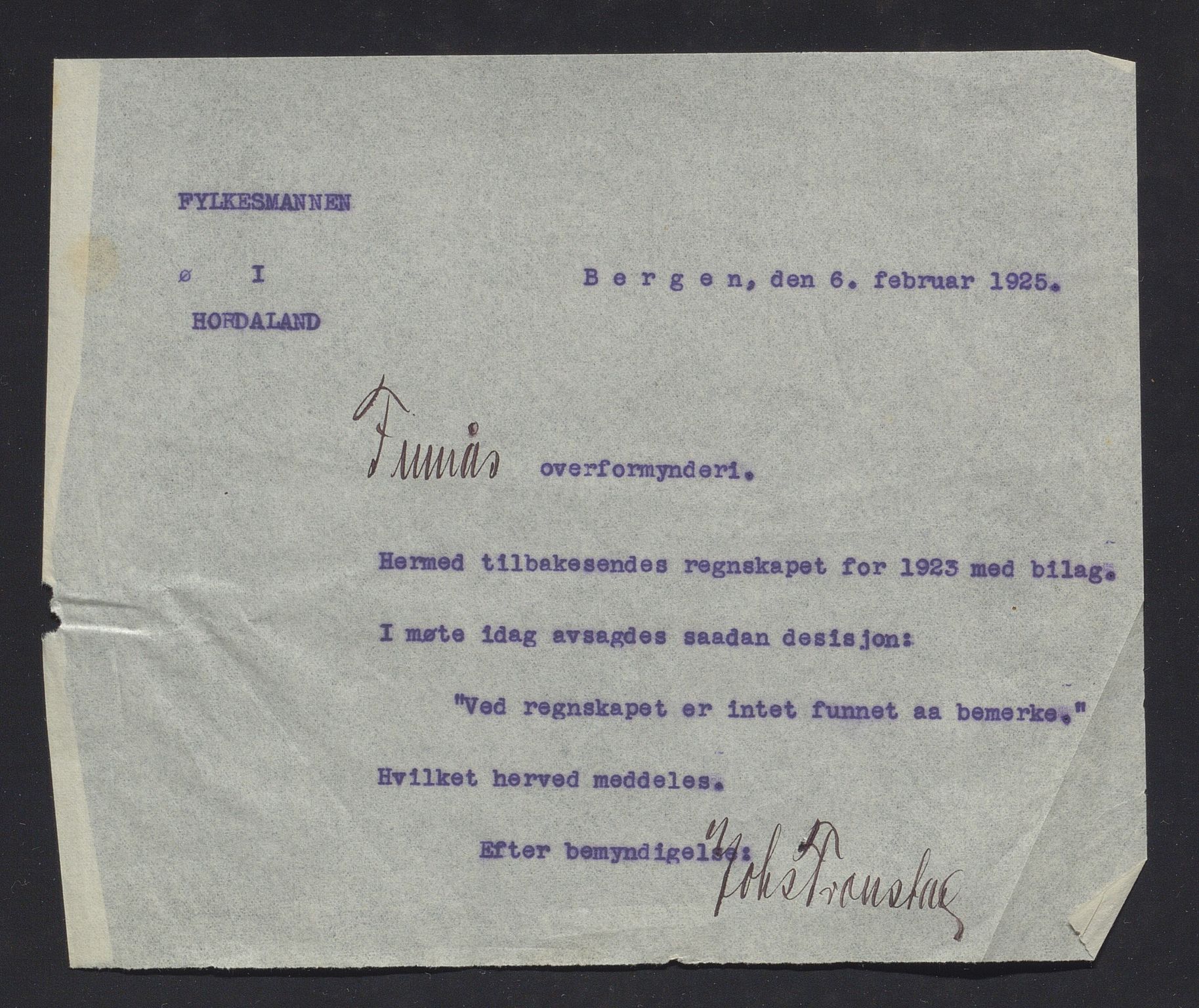 Finnaas kommune. Overformynderiet, IKAH/1218a-812/R/Ra/Raa/L0009/0008: Årlege rekneskap m/vedlegg / Årlege rekneskap m/vedlegg, 1923