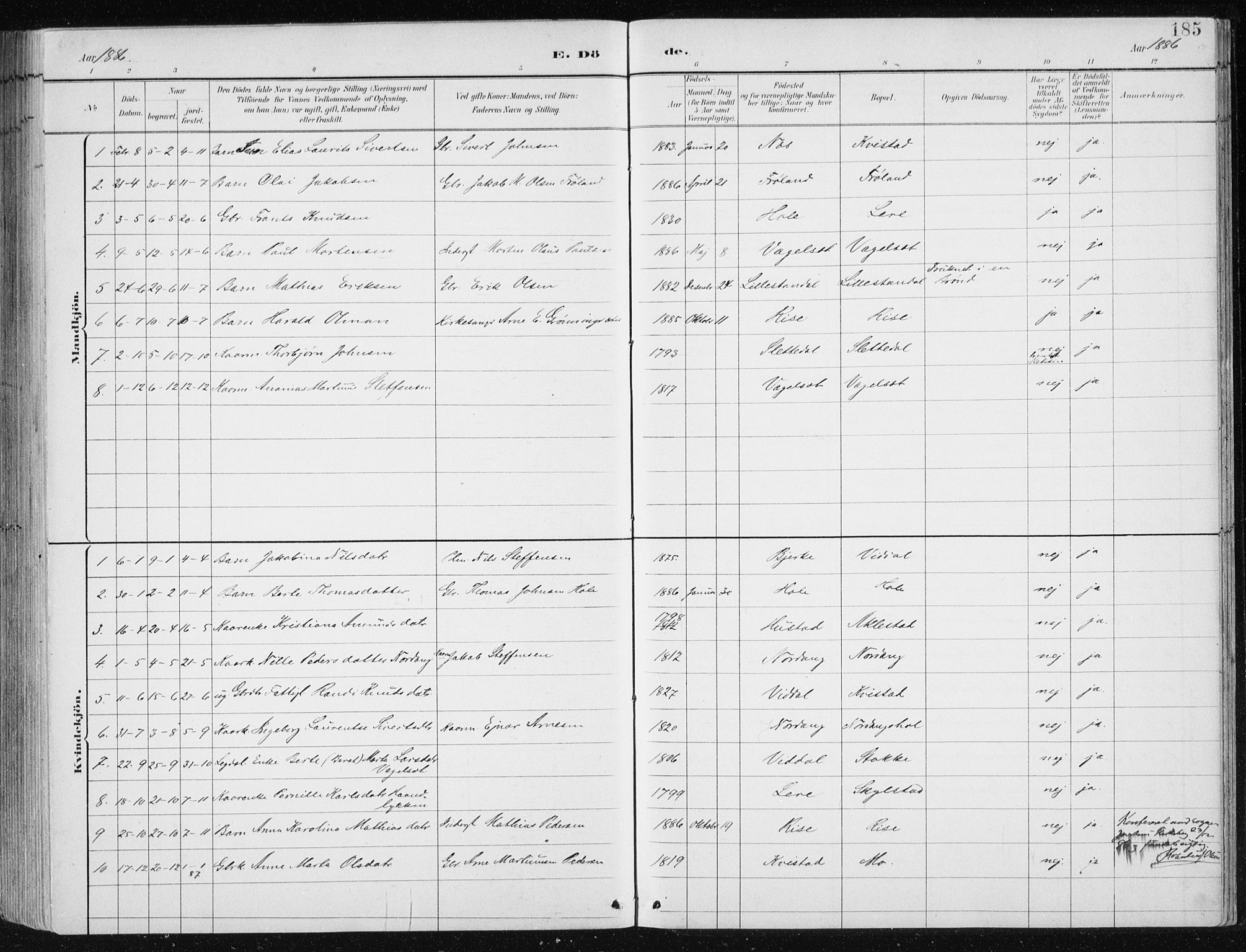 Ministerialprotokoller, klokkerbøker og fødselsregistre - Møre og Romsdal, AV/SAT-A-1454/515/L0215: Klokkerbok nr. 515C02, 1884-1906, s. 185