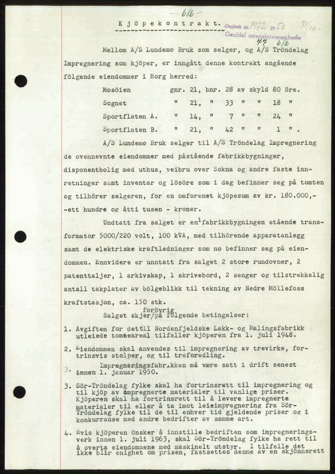 Gauldal sorenskriveri, SAT/A-0014/1/2/2C: Pantebok nr. A11, 1950-1950, Dagboknr: 1972/1950