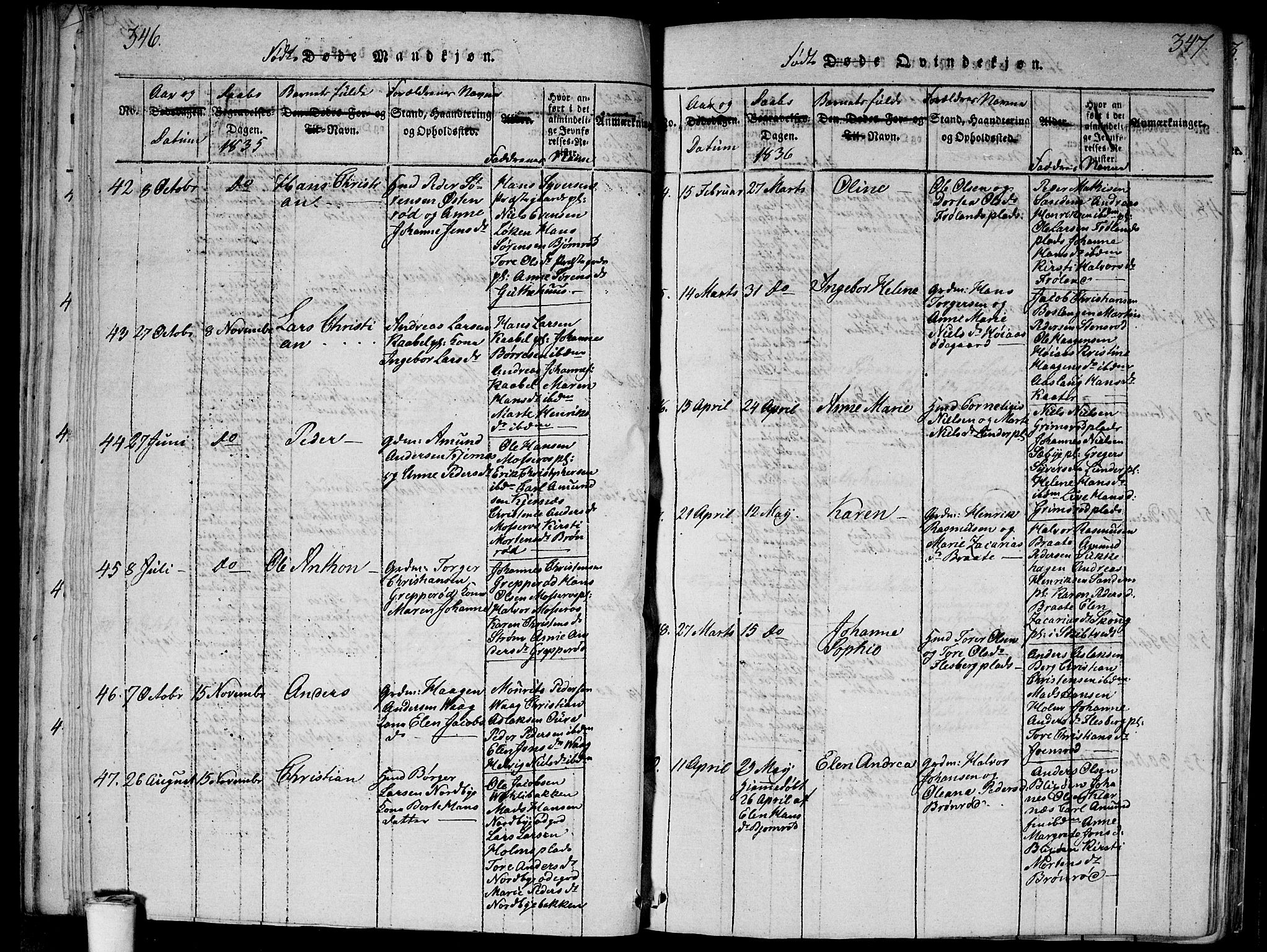 Våler prestekontor Kirkebøker, AV/SAO-A-11083/G/Ga/L0001: Klokkerbok nr. I 1, 1815-1839, s. 346-347