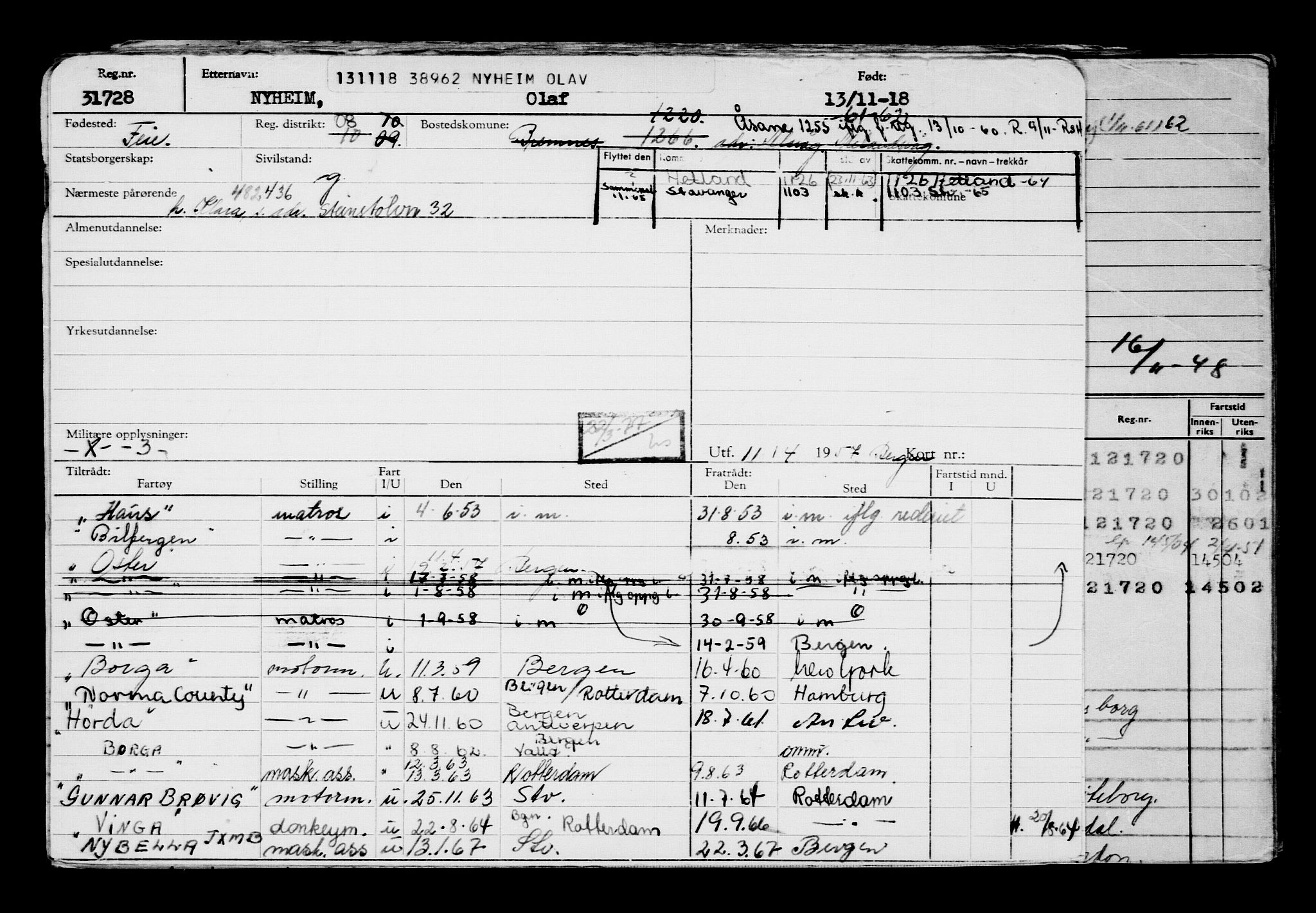 Direktoratet for sjømenn, AV/RA-S-3545/G/Gb/L0164: Hovedkort, 1918, s. 70