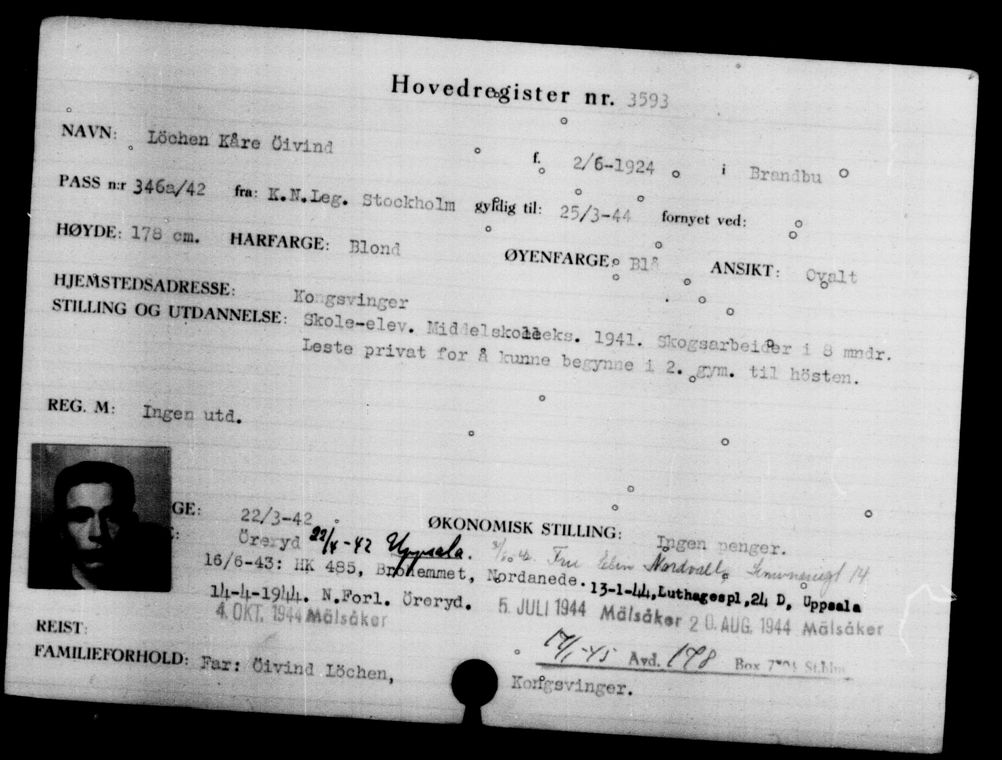 Utenriksstasjonene, Legasjonen i Stockholm, Flyktningkontoret, AV/RA-S-6753/V/Va/L0004: Kjesäterkartoteket, flyktninger med registreringsnr. 3496-6610, 1940-1945, s. 112