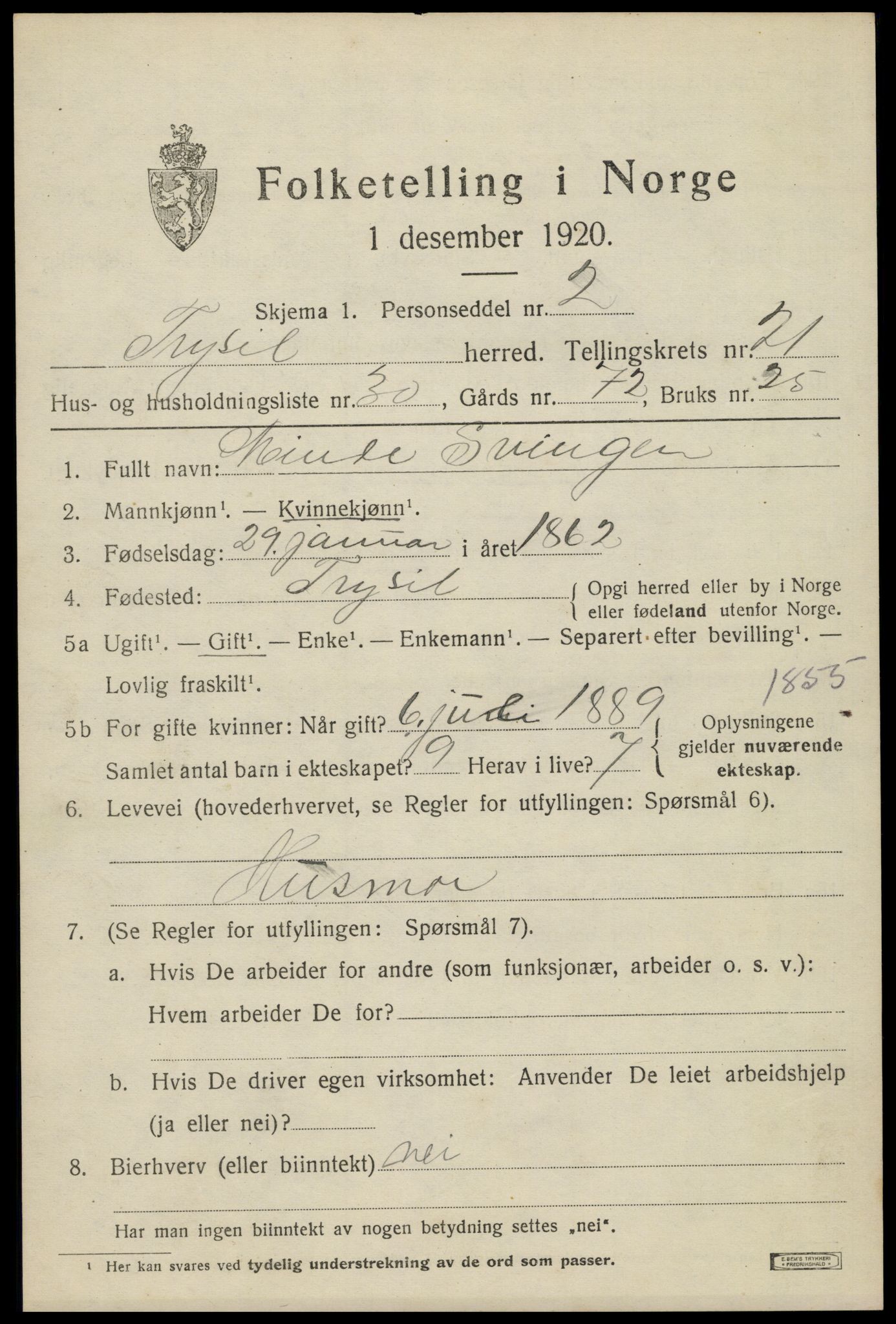 SAH, Folketelling 1920 for 0428 Trysil herred, 1920, s. 14121
