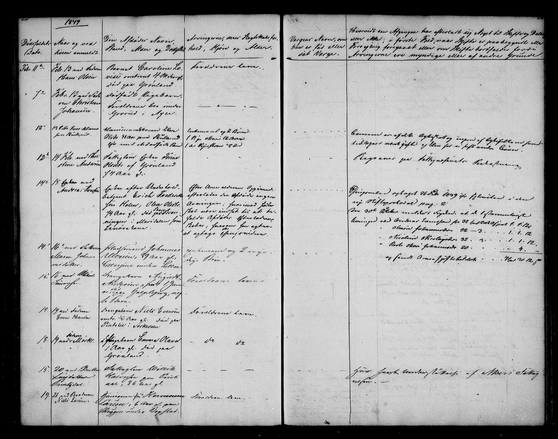 Aker sorenskriveri, AV/SAO-A-10895/H/Ha/Haa/L0002: Dødsanmeldelsesprotokoll, 1839-1850, s. 415-416