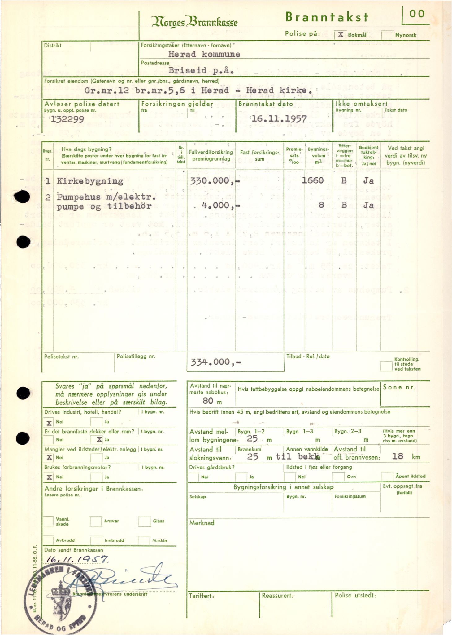 Norges Brannkasse Farsund, AV/SAK-2241-0011/F/Fa/L0006/0001: Branntakstprotokoller nr. 7 og 8 for Farsund, Herad og Spind / Branntakstprotokoll nr. 7 for Farsund, Herad og Spind, alfabetisk etter gårdsnavn, 1956-1958