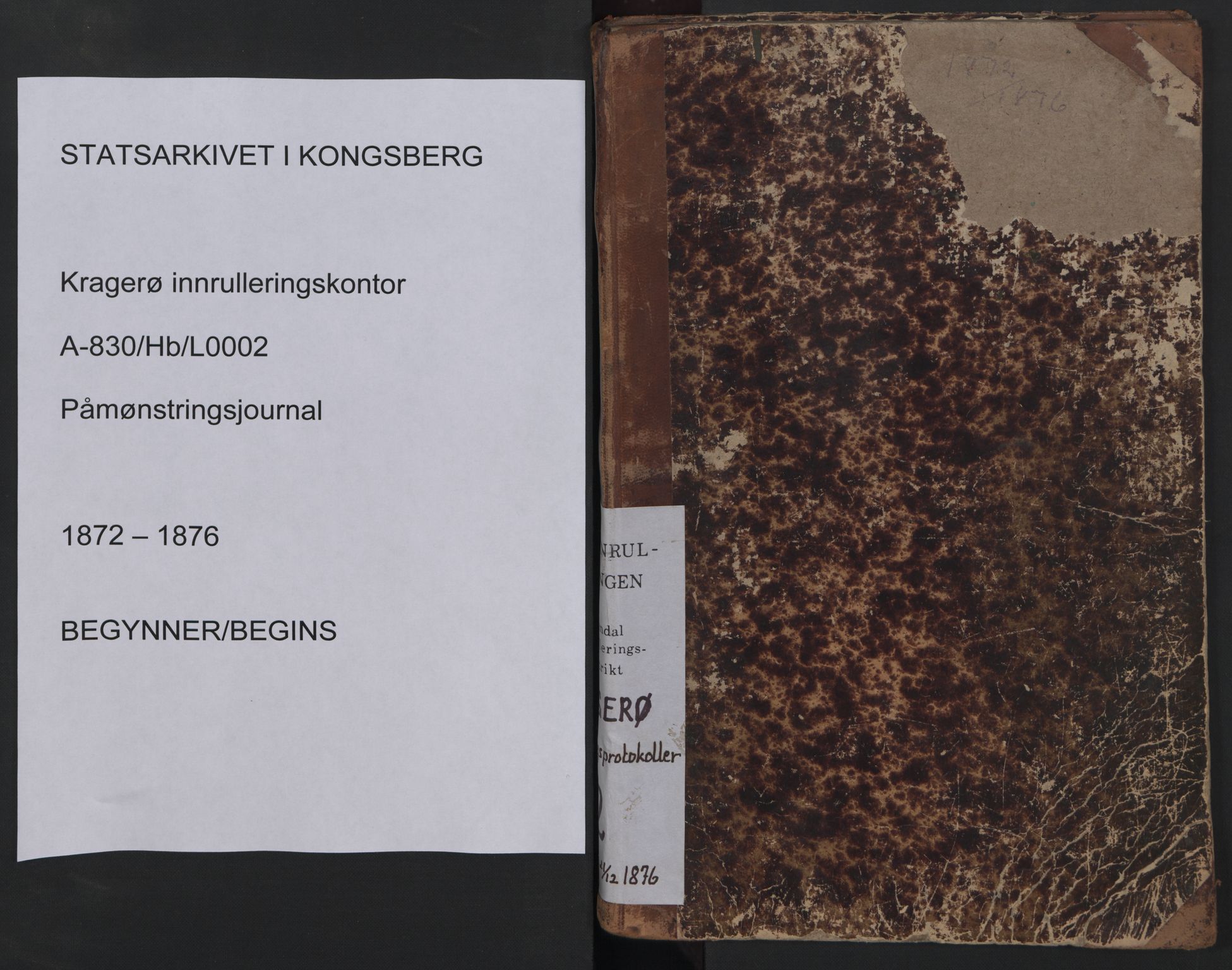 Kragerø innrulleringskontor, AV/SAKO-A-830/H/Hb/L0002: Påmønstringsprotokoll, 1872-1876, s. 1