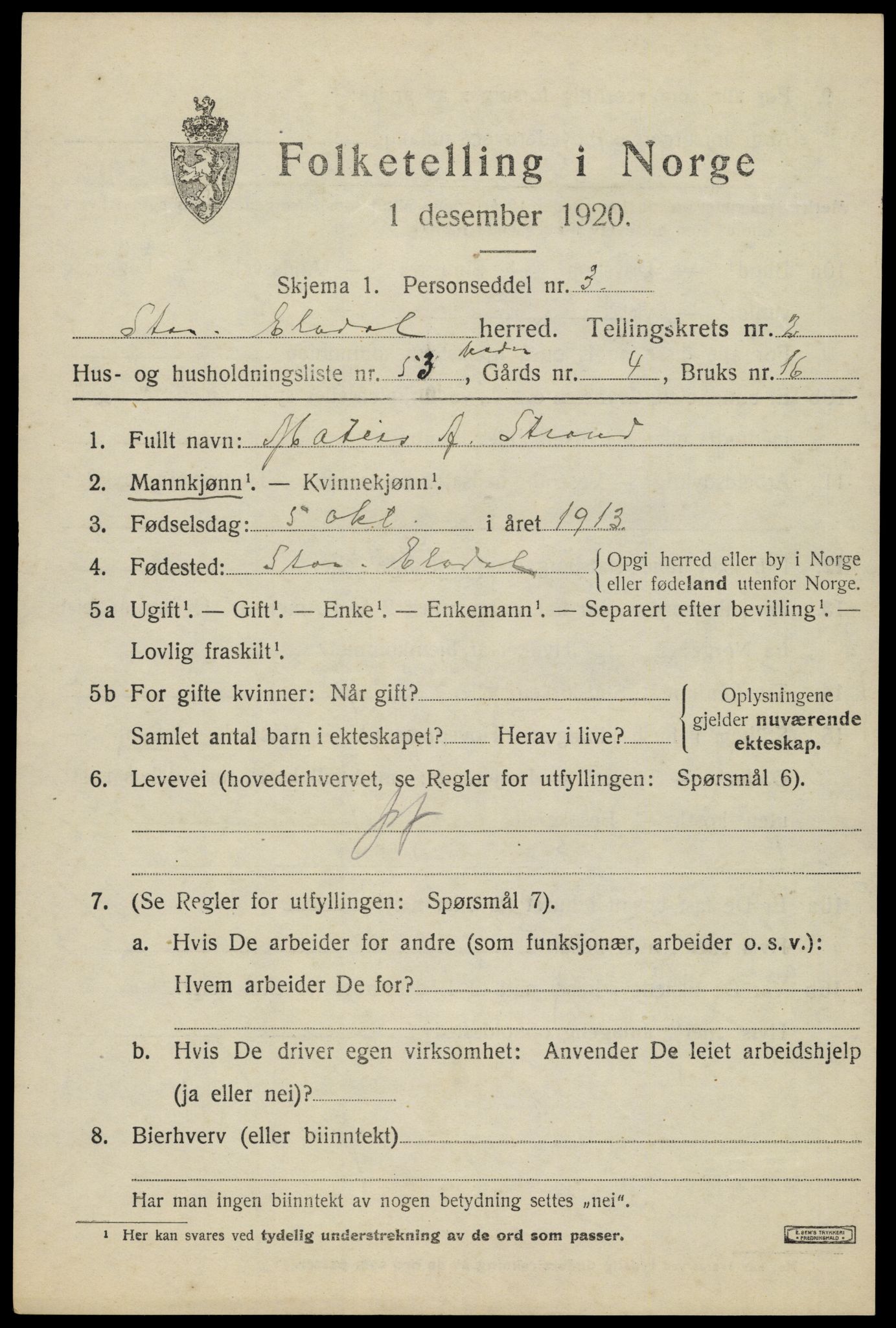 SAH, Folketelling 1920 for 0430 Stor-Elvdal herred, 1920, s. 2690