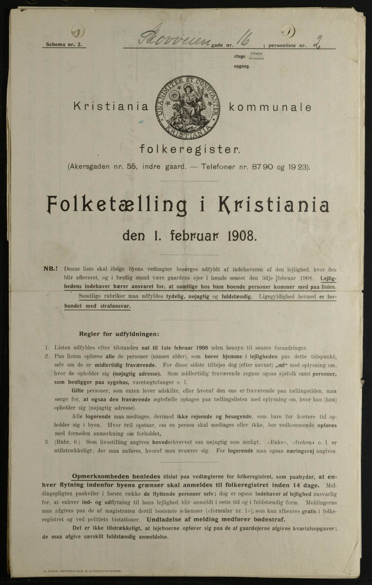 OBA, Kommunal folketelling 1.2.1908 for Kristiania kjøpstad, 1908, s. 86982