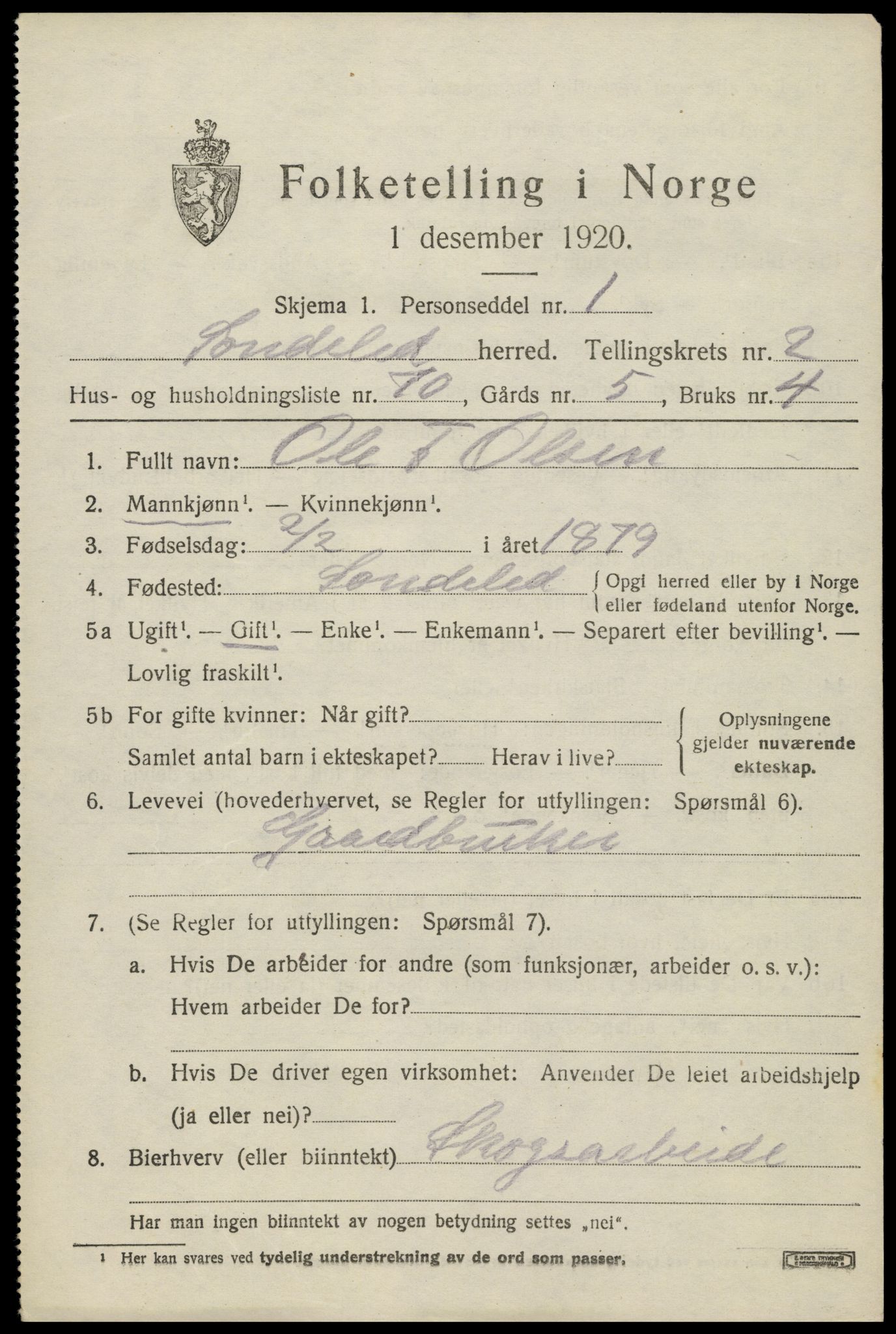 SAK, Folketelling 1920 for 0913 Søndeled herred, 1920, s. 2385