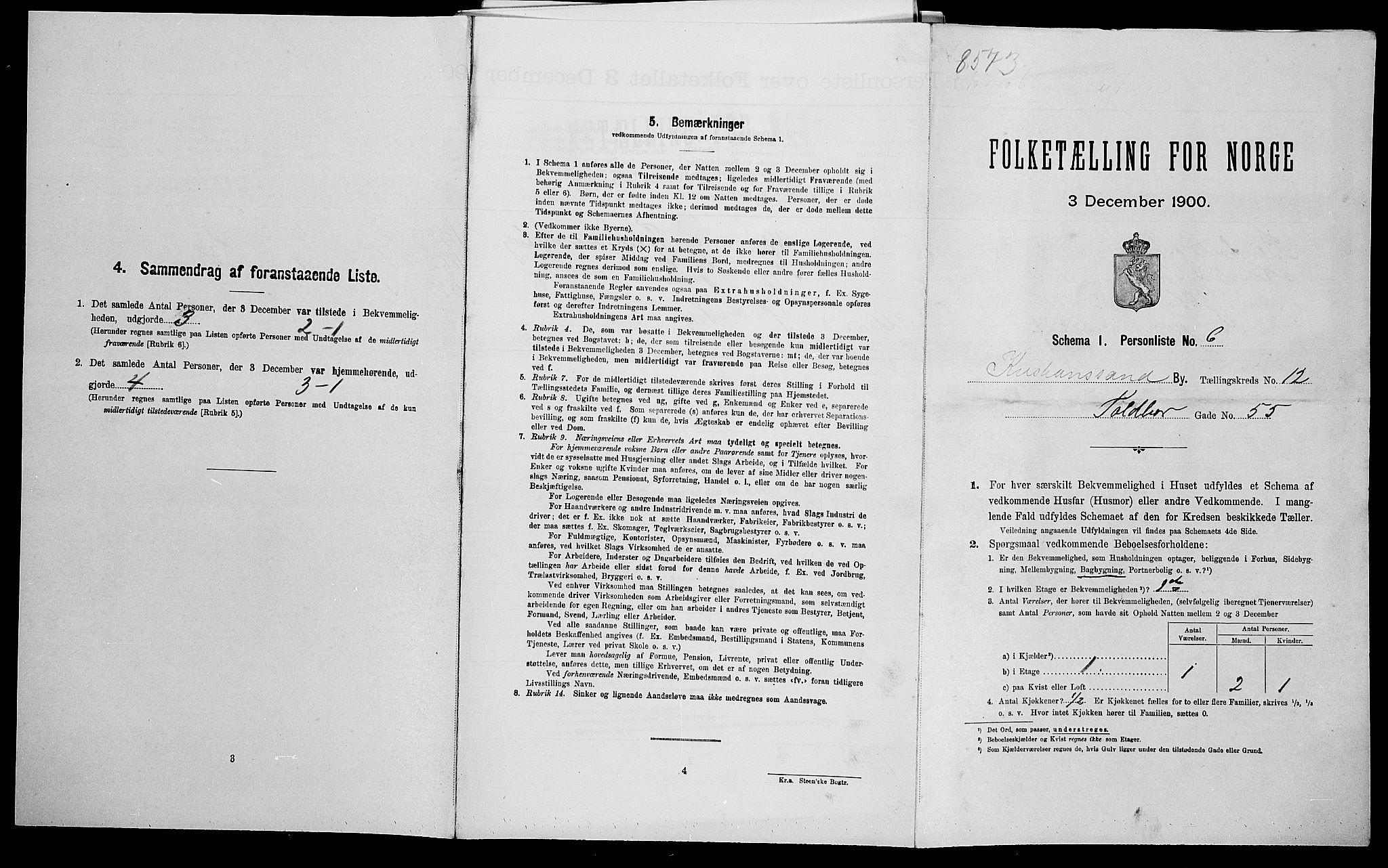 SAK, Folketelling 1900 for 1001 Kristiansand kjøpstad, 1900, s. 1485