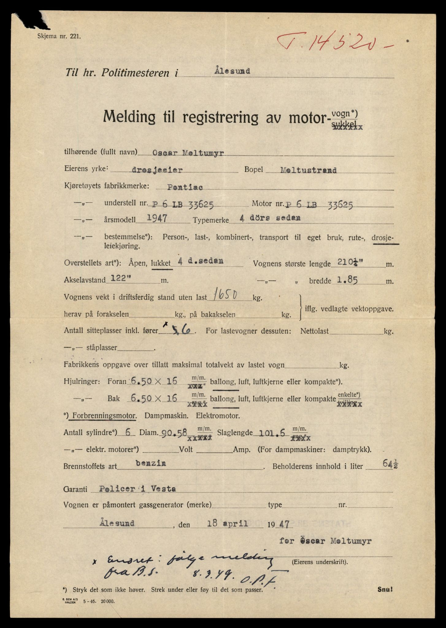Møre og Romsdal vegkontor - Ålesund trafikkstasjon, AV/SAT-A-4099/F/Fe/L0046: Registreringskort for kjøretøy T 14445 - T 14579, 1927-1998