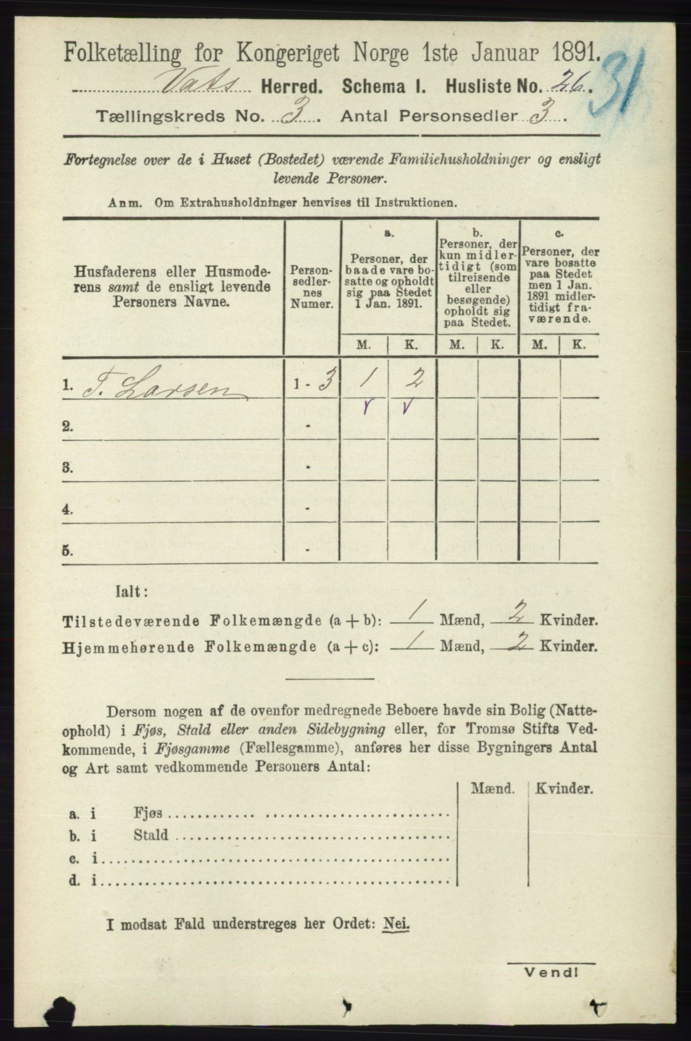 RA, Folketelling 1891 for 1155 Vats herred, 1891, s. 445