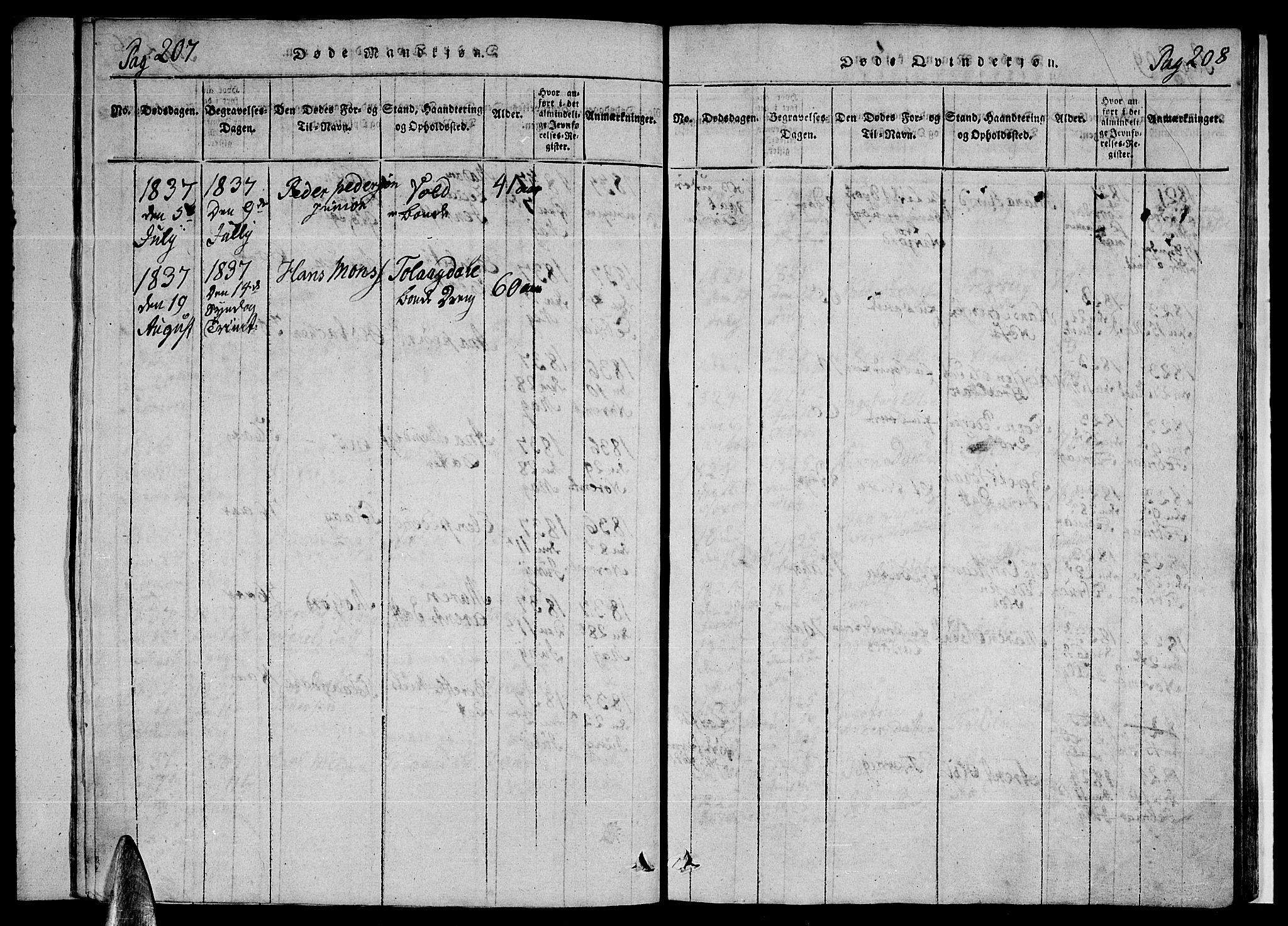 Ministerialprotokoller, klokkerbøker og fødselsregistre - Nordland, AV/SAT-A-1459/846/L0651: Klokkerbok nr. 846C01, 1821-1841, s. 207-208