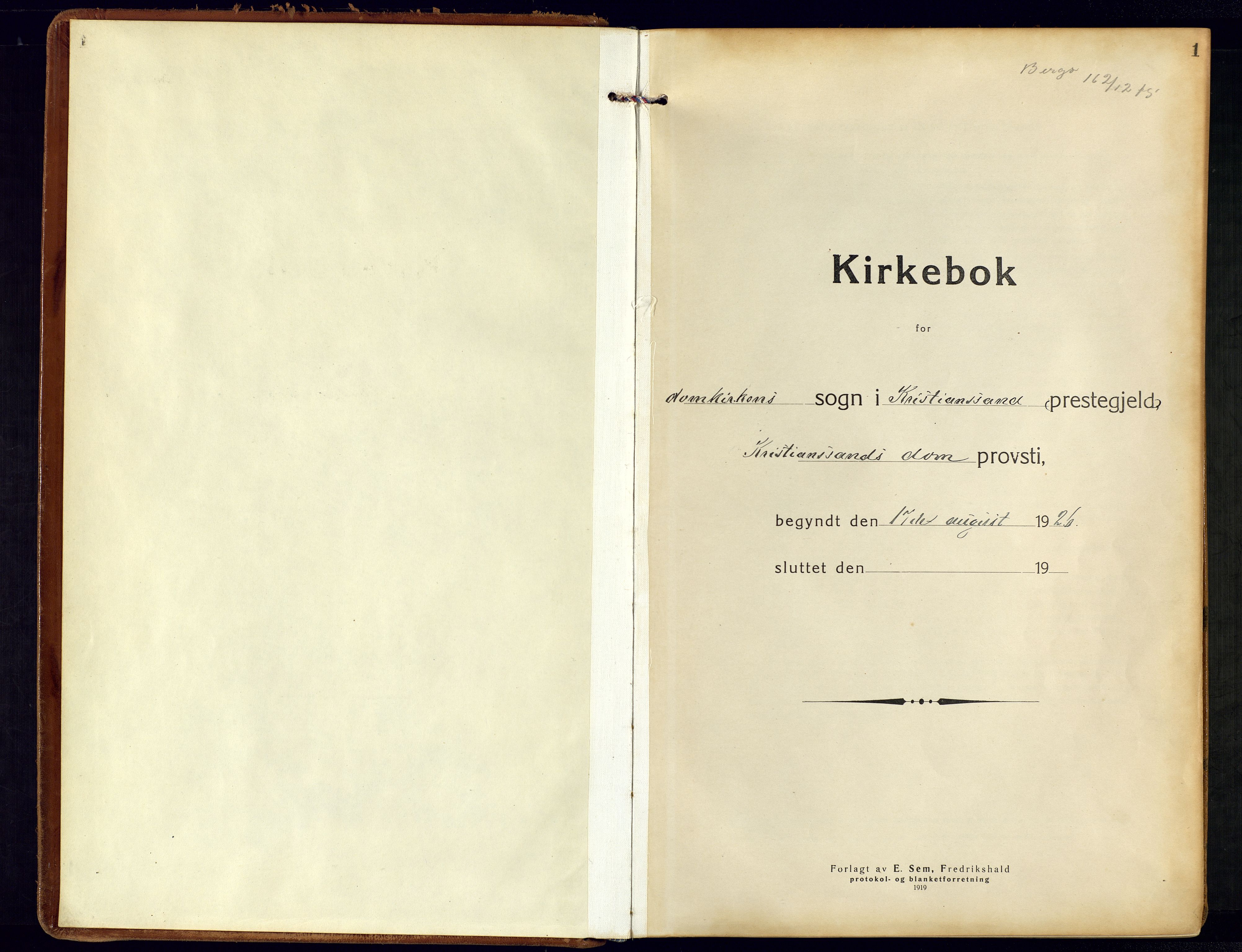 Kristiansand domprosti, SAK/1112-0006/F/Fa/L0030: Ministerialbok nr. A 29, 1926-1937, s. 1