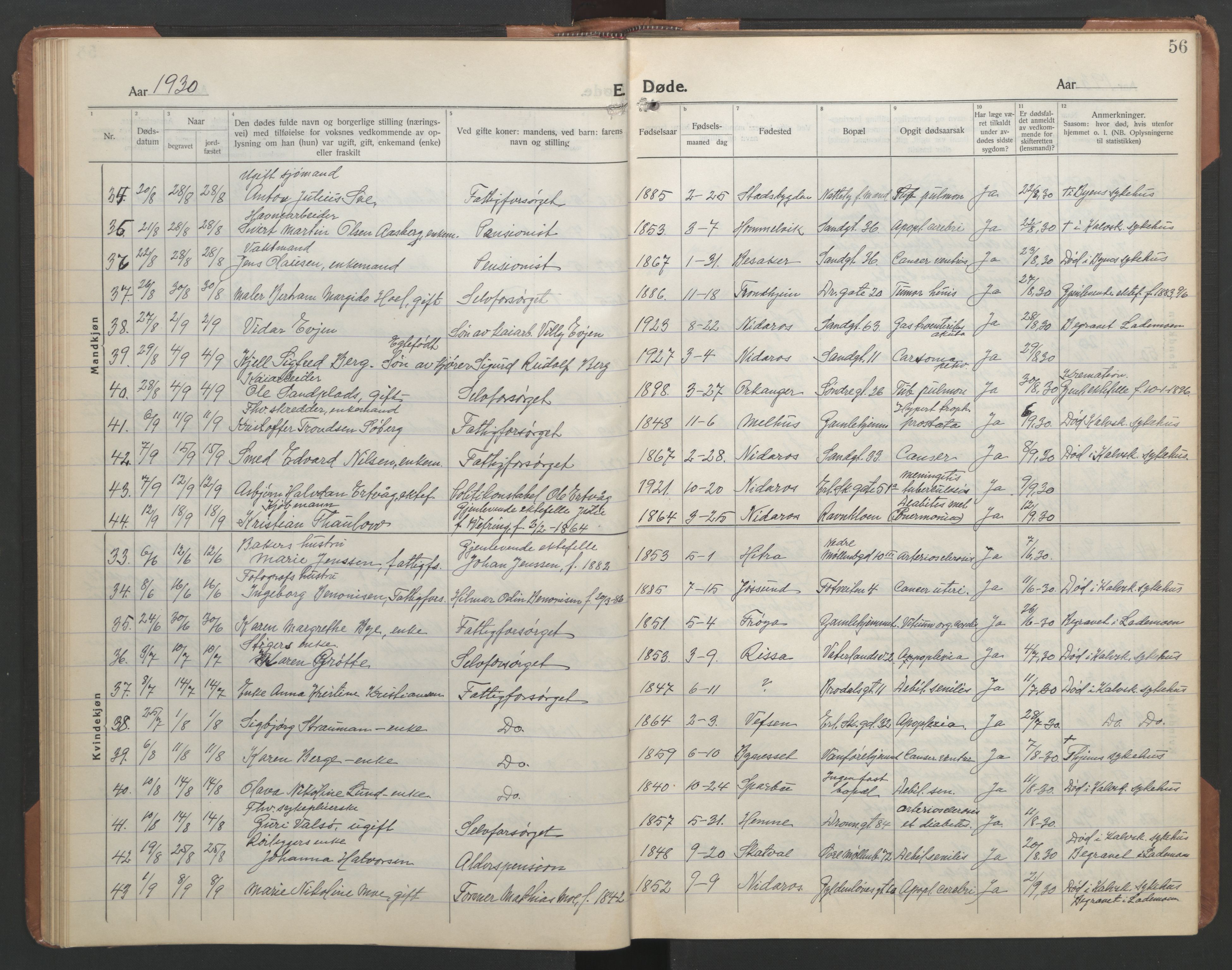 Ministerialprotokoller, klokkerbøker og fødselsregistre - Sør-Trøndelag, AV/SAT-A-1456/602/L0150: Klokkerbok nr. 602C18, 1922-1949, s. 56