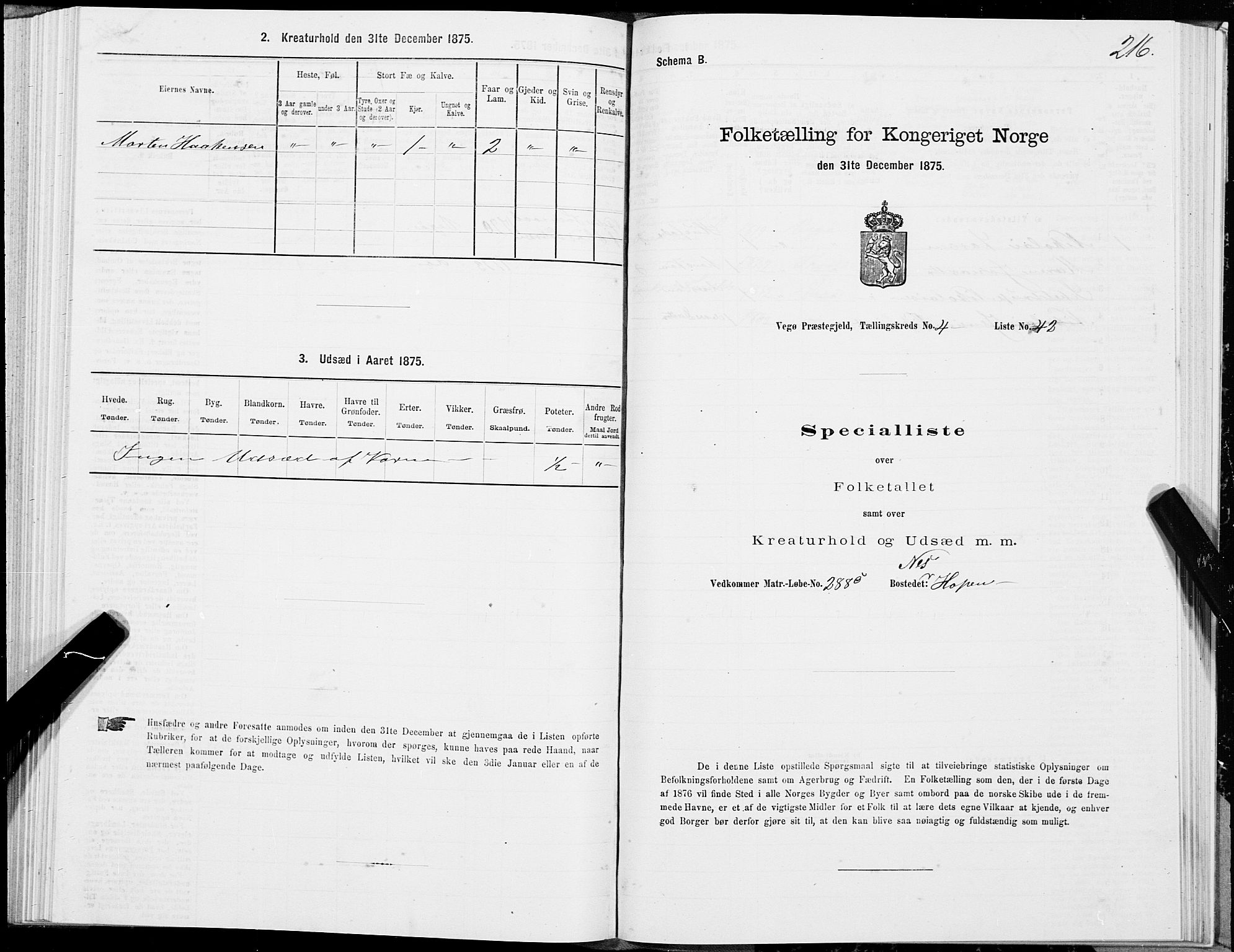 SAT, Folketelling 1875 for 1815P Vega prestegjeld, 1875, s. 2216