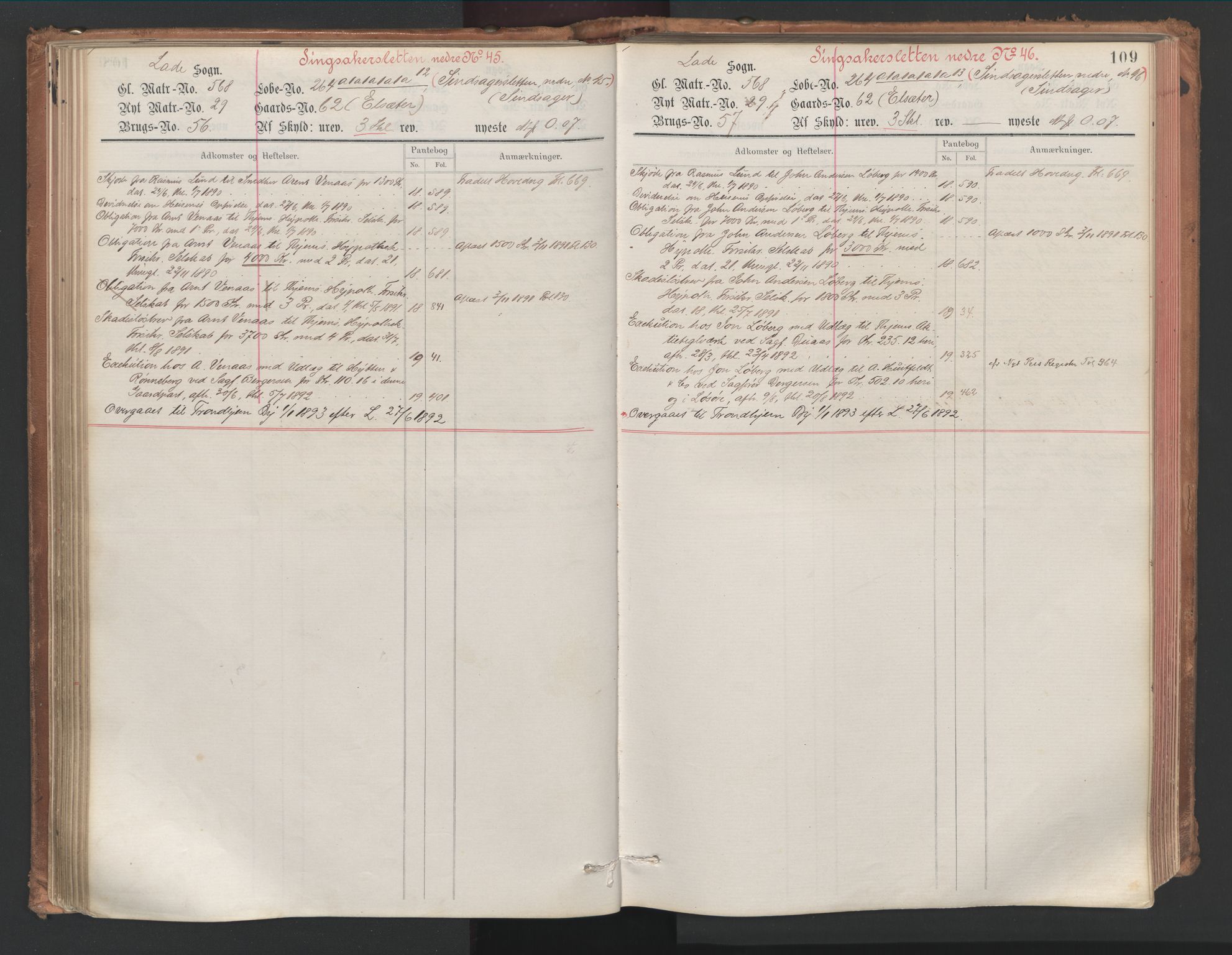Strinda og Selbu sorenskriveri, AV/SAT-A-0015/2/2A/L0049: Panteregister nr. 49, 1885-1895, s. 109