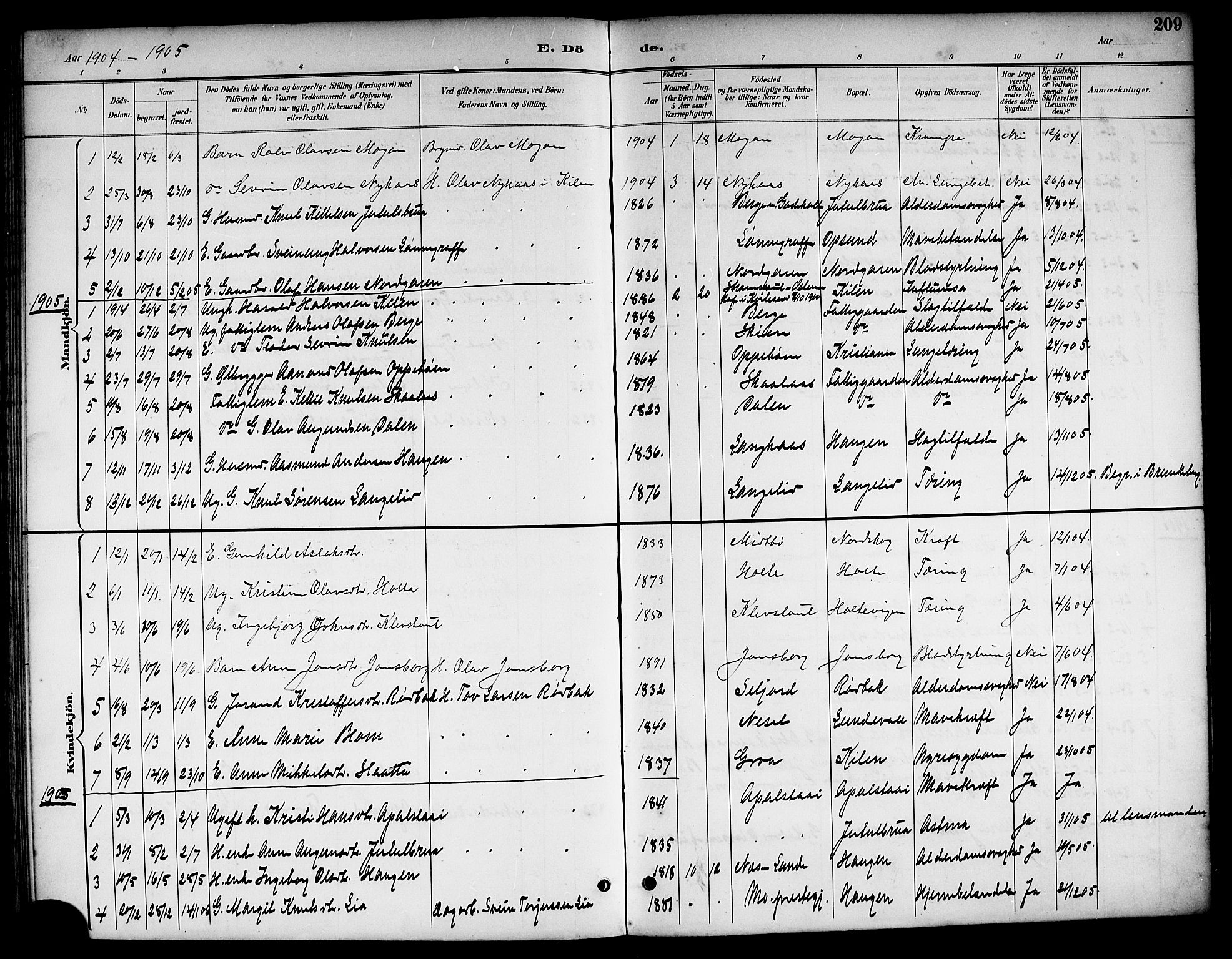 Kviteseid kirkebøker, AV/SAKO-A-276/G/Ga/L0002: Klokkerbok nr. I 2, 1893-1918, s. 209