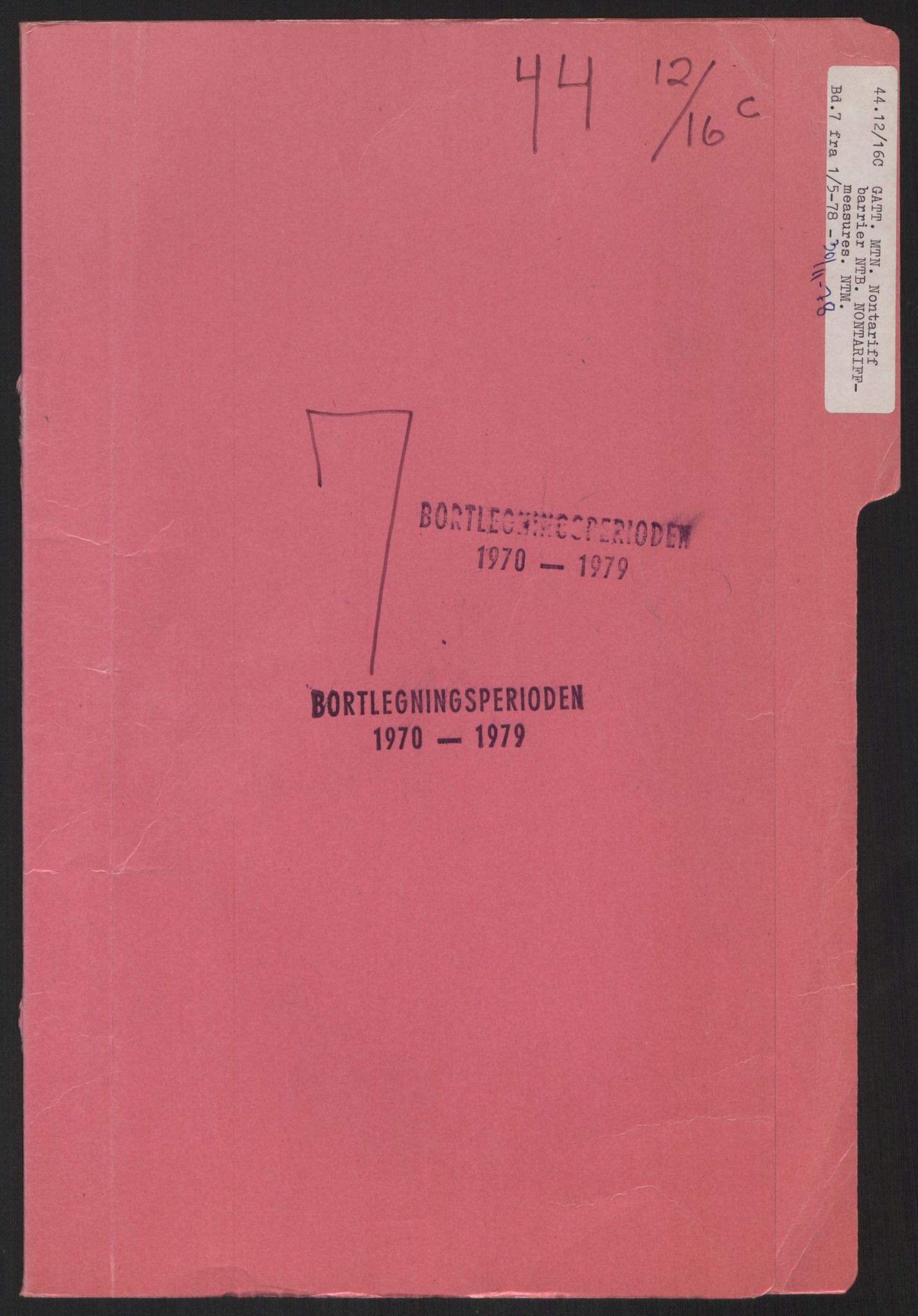 Utenriksdepartementet, hovedarkiv, RA/S-6794/D/Db/Dbc/L2590/0001: Handelspolitikk I. Alment. Norge. Generalavtalen om tolltariffer og handel (GATT) / GATT / MTN. Non tariff barriers (NTB). Non tariff measures (NTM) (2 mapper), 1978-1979, s. 1