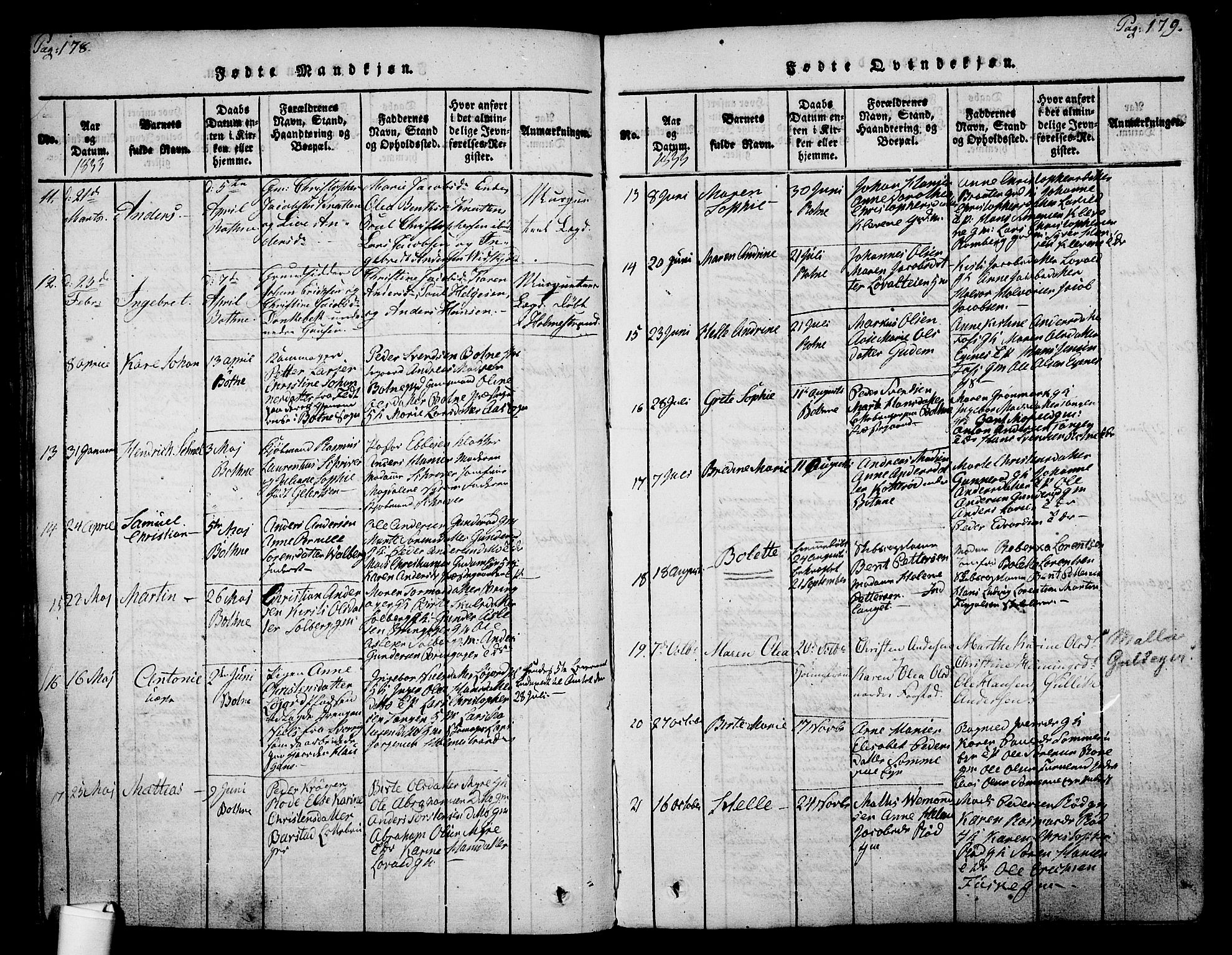 Botne kirkebøker, SAKO/A-340/F/Fa/L0005: Ministerialbok nr. I 5, 1814-1836, s. 178-179