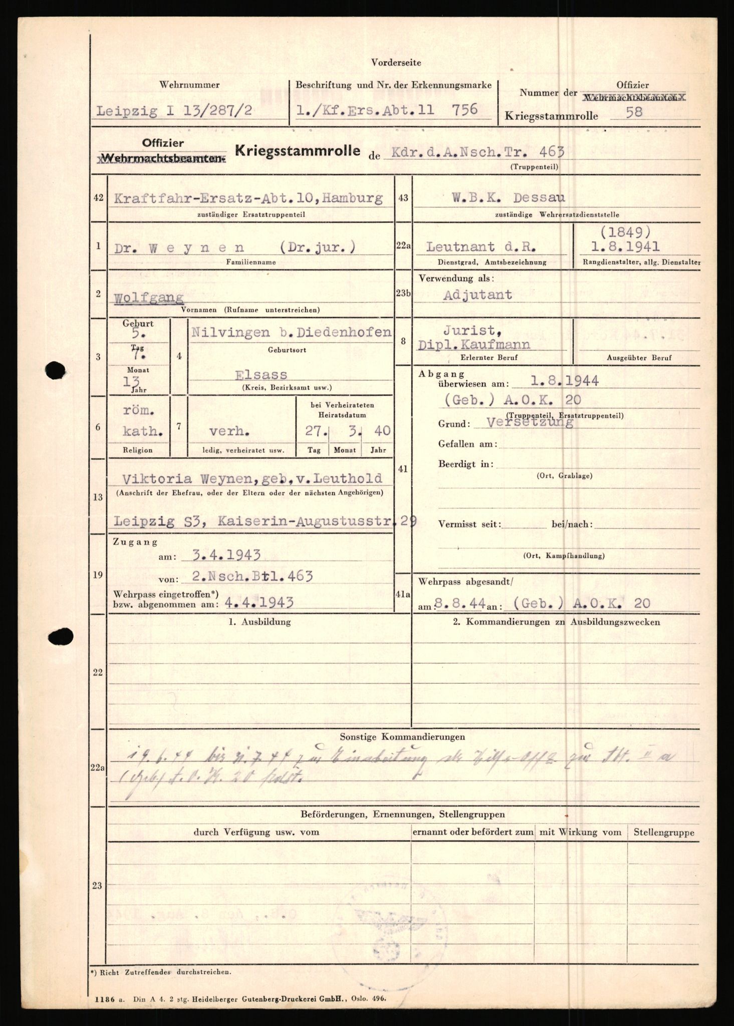 Forsvarets Overkommando. 2 kontor. Arkiv 11.4. Spredte tyske arkivsaker, AV/RA-RAFA-7031/D/Dar/Dara/L0019: Personalbøker og diverse, 1940-1945, s. 536