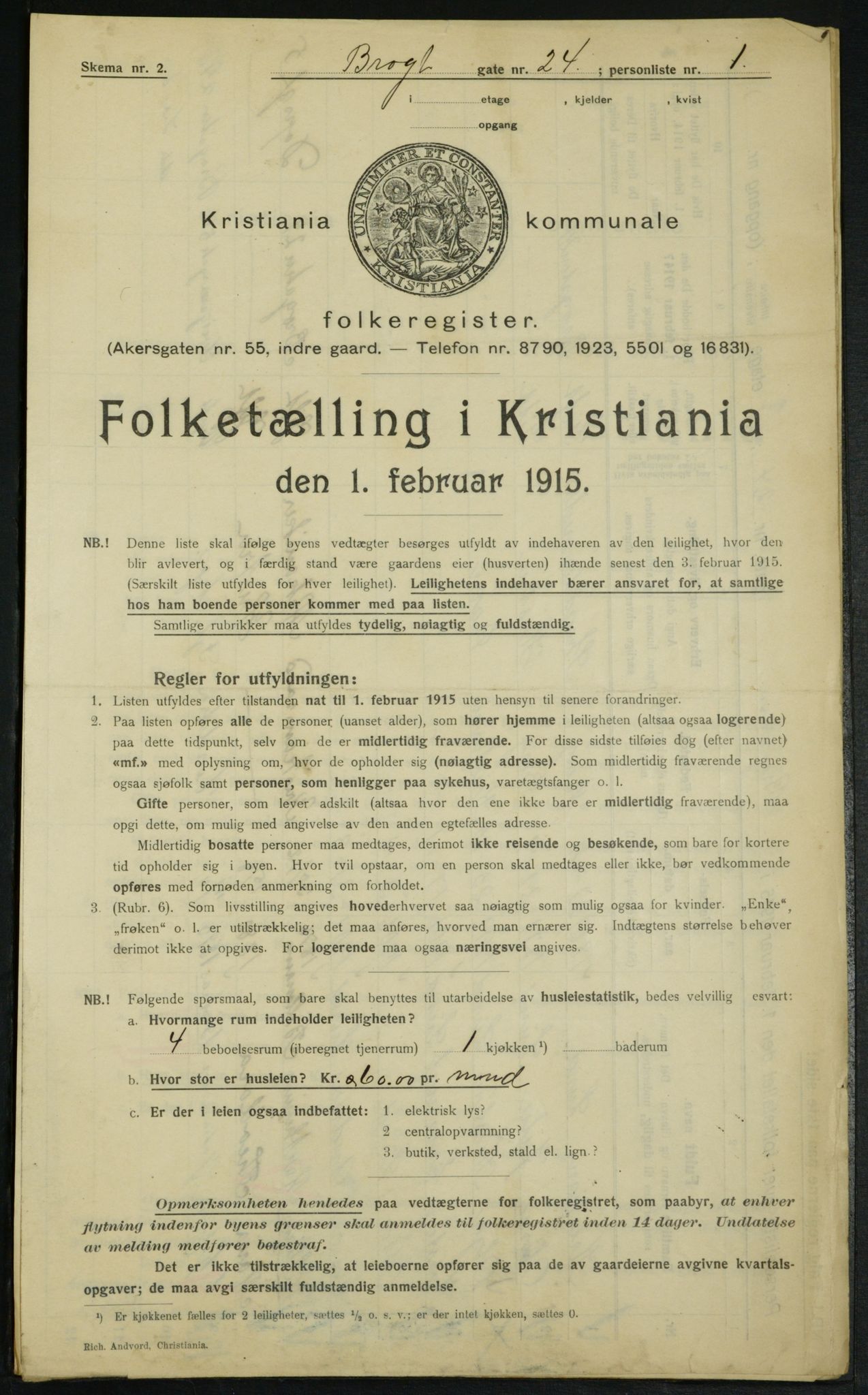 OBA, Kommunal folketelling 1.2.1915 for Kristiania, 1915, s. 9897