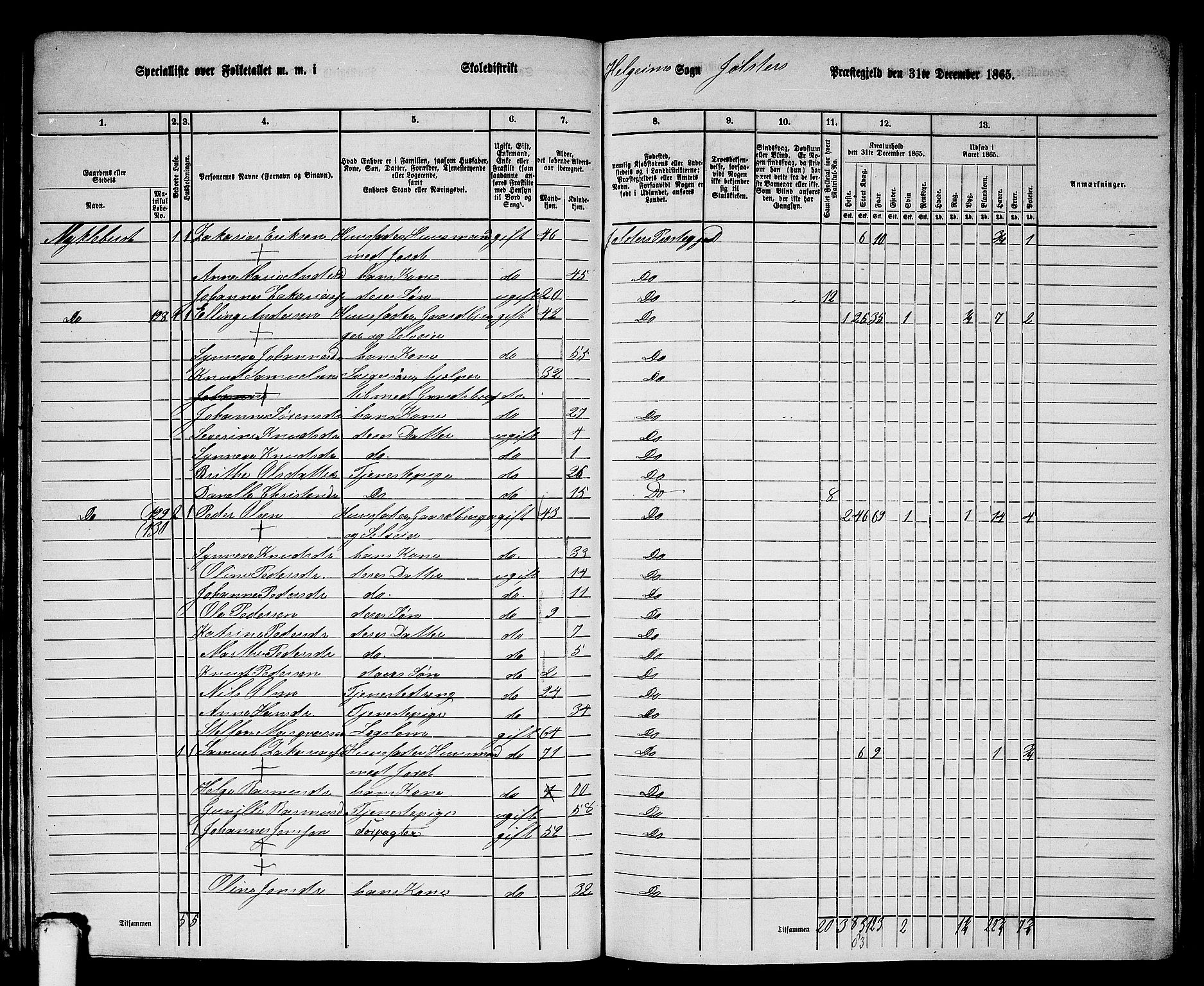 RA, Folketelling 1865 for 1431P Jølster prestegjeld, 1865, s. 70